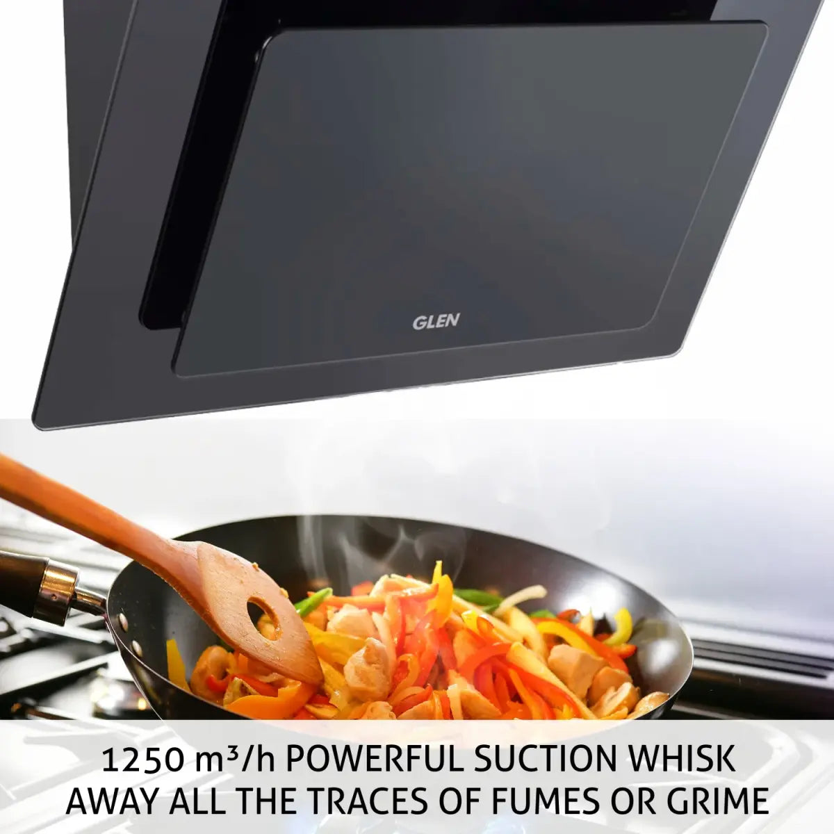 Glen Designer Ductless Black Glass Touch Sensor Chimney 6079 TS 90cm 1250 m3/h - 90 cm