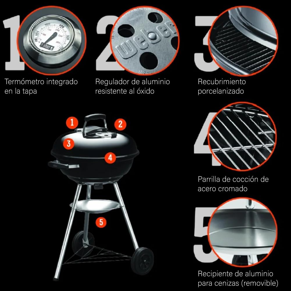 Weber 47Cm Compact Grill W/Therm Charcoal Black Asia