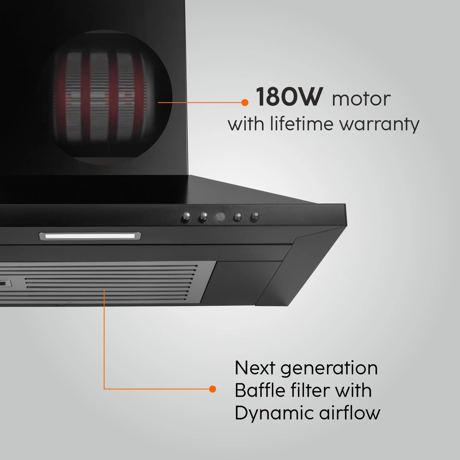 Glen Electric Kitchen Chimney With 7 Year Warranty On Motor, Pyramid Shape SS Baffle filter 60cm 1100 m³/h - Black (6049 IN BLK)