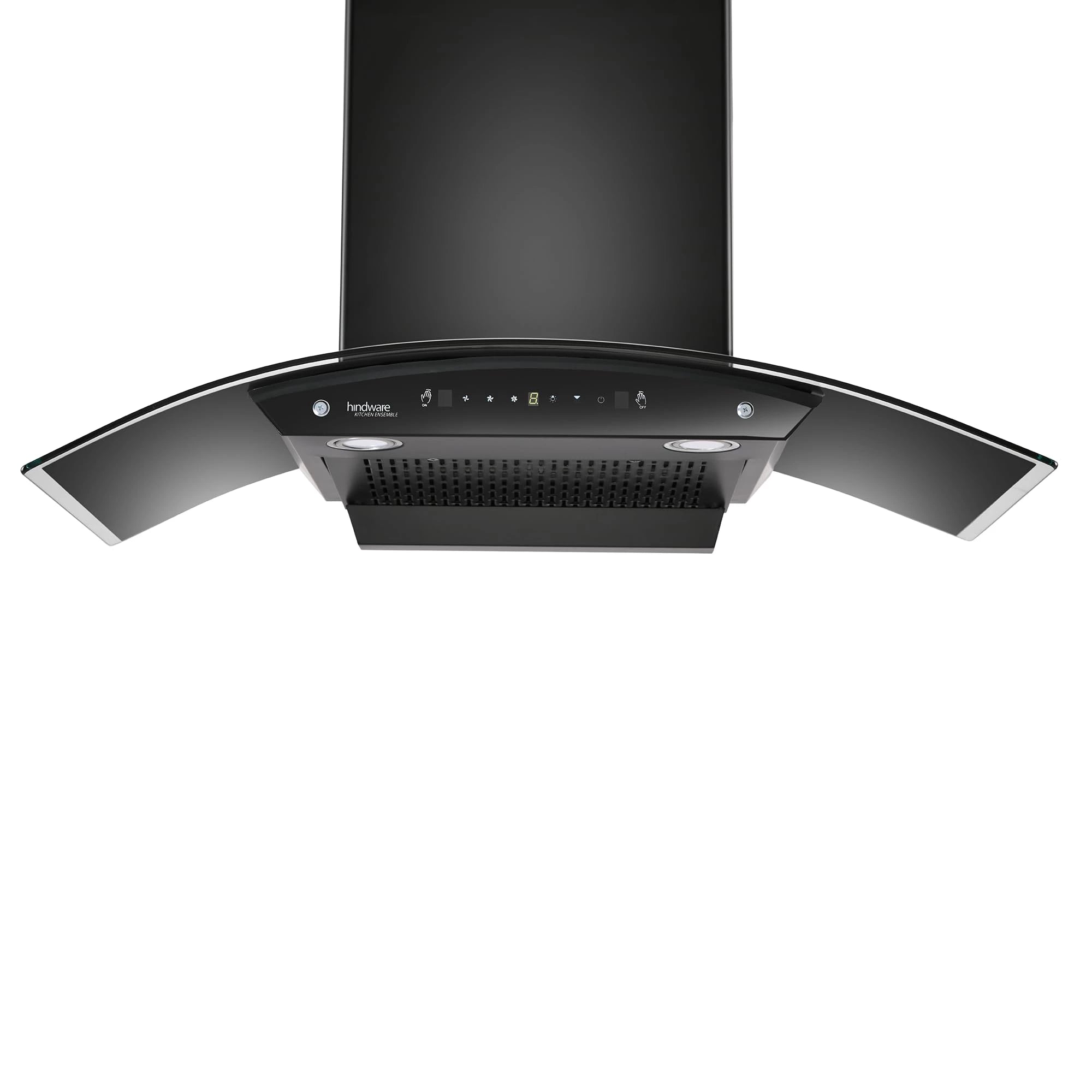 Hindware Smart Appliances | Amyra 90 cm Chimney | 1200 CMH | Auto Clean | Curved Glass | Filterless | Touch Control, Motion Sensor | 5 Yrs Warranty on Motor & 2 Yrs on Product | Wall Mounted (Black)