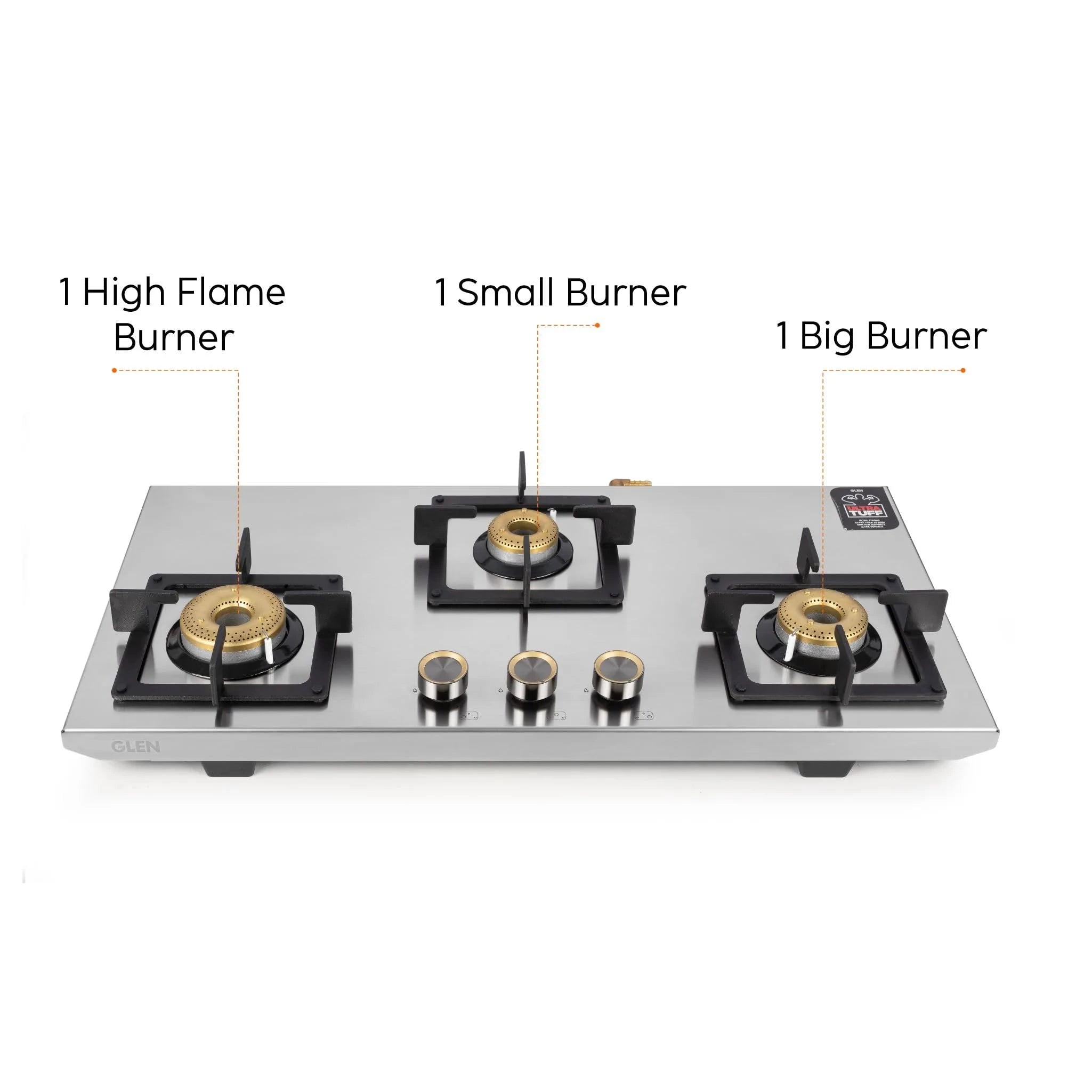 Glen Ultra Tuff 3 Burner Stainless Steel Hob | Auto Ignition | Forged Brass Burners (BH1073XLSQFSUTSSAI)