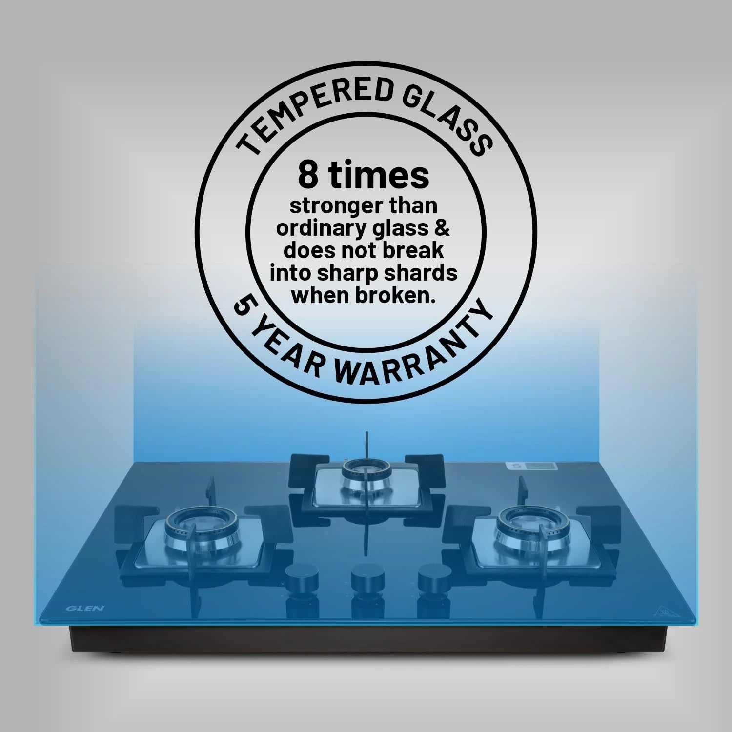 Glen 3 Burner Built-in Hob & Hobtop | 8mm Toughened Glass Top | Auto Ignition | Forged Brass Double Ring Burners | Black | ISI Certified | 2-Year Warranty