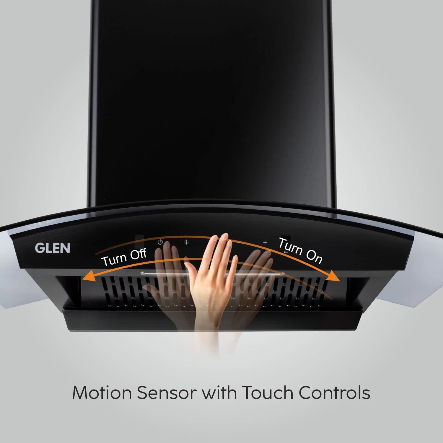 Glen Kitchen Chimney 6058 BL Auto Clean, Curved Glass, Filterless, 1200 m3/h, Motion Sensor, 7 Year Motor Warranty.