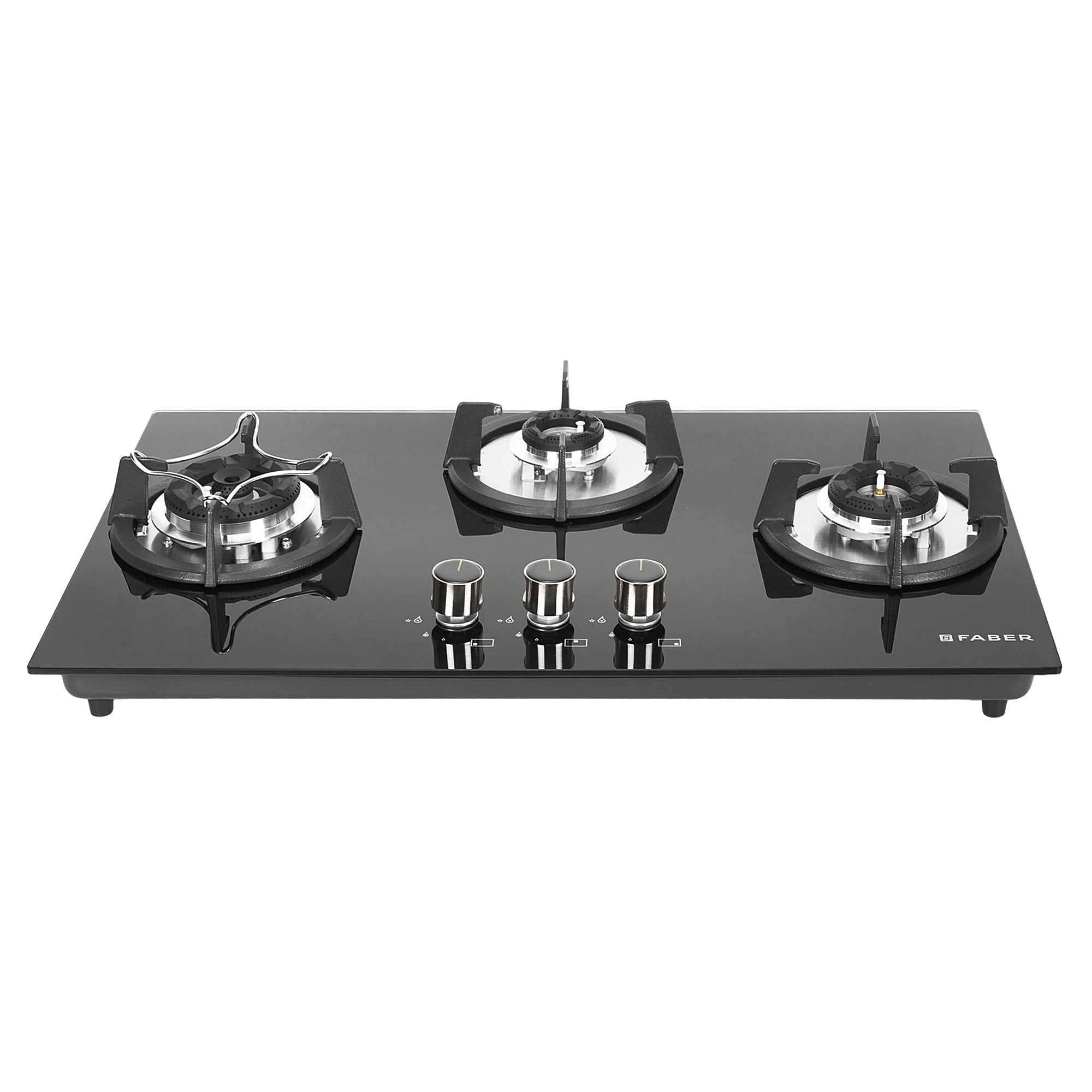 Faber Hob 3 Burner | Auto-Ignition | Spillage Proof | HOB SUPERIA HT763 BR AI | Concealed Chamber | Metal Knobs | Pan Support | Black Glass Finish |5 Yr Warranty on Burner & Glass | 1 Yr comprehensive