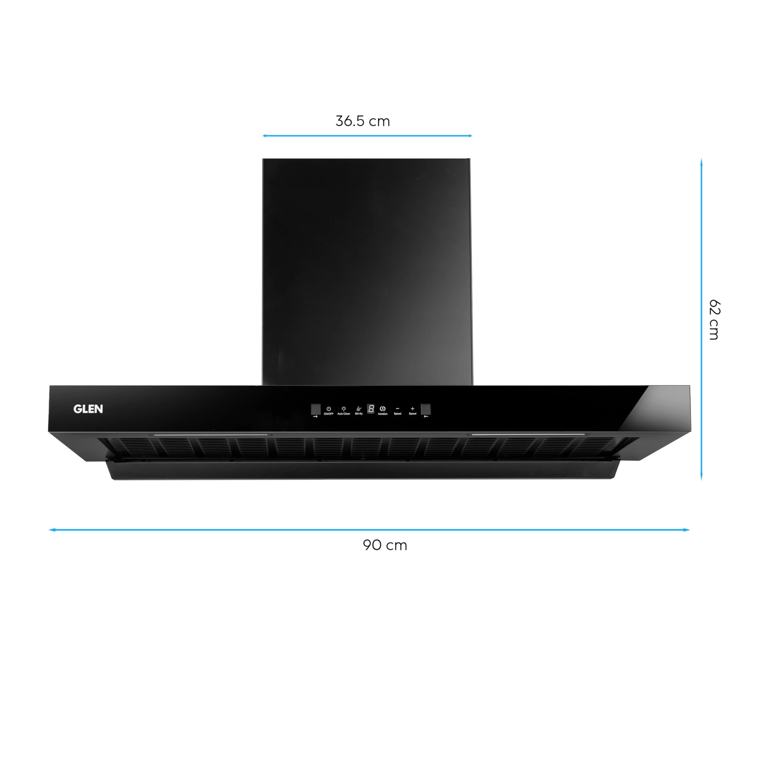 Glen 90cm 1400 m³/hr BLDC T- Shape Kitchen Chimney| Intelligent Auto Clean|Aeration | Filterless|(Hood Selena BLDC 90,Touch & Gesture Control,Black)