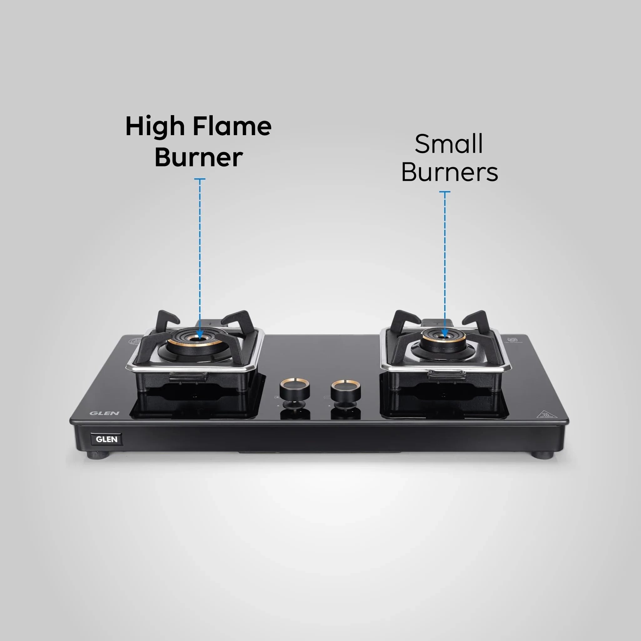Glen Swift 2 Burner Gas Stove | Removable Multi-Ring Forged Brass Burners | 8mm Toughened Glass Top | Manual Ignition (CT1022GTBLSWIFT)