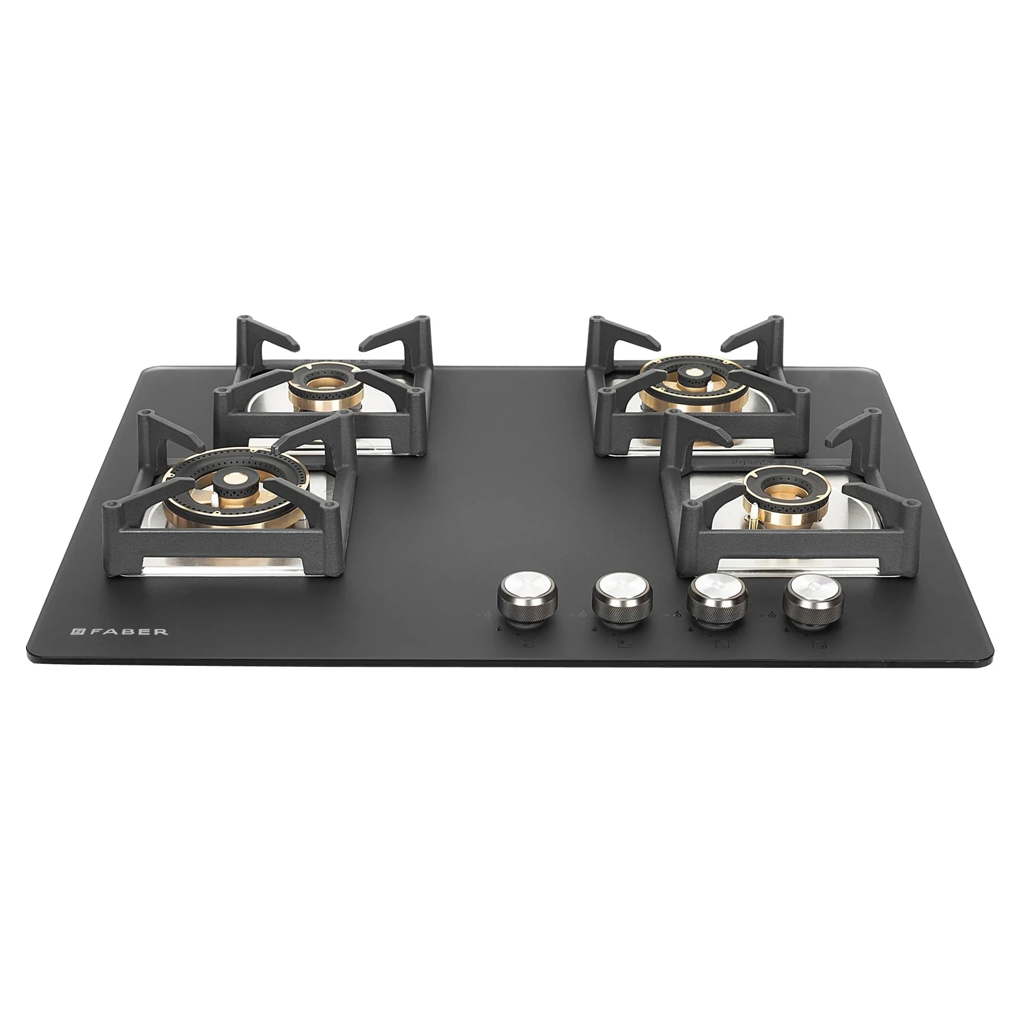 Faber Bella HT 704 BR AI Hobtop – 70 cm, 4 Full Brass Burners | Auto Ignition | Black Toughened Glass | Heavy-Duty Cast Iron Support | Modern Kitchen Elegance