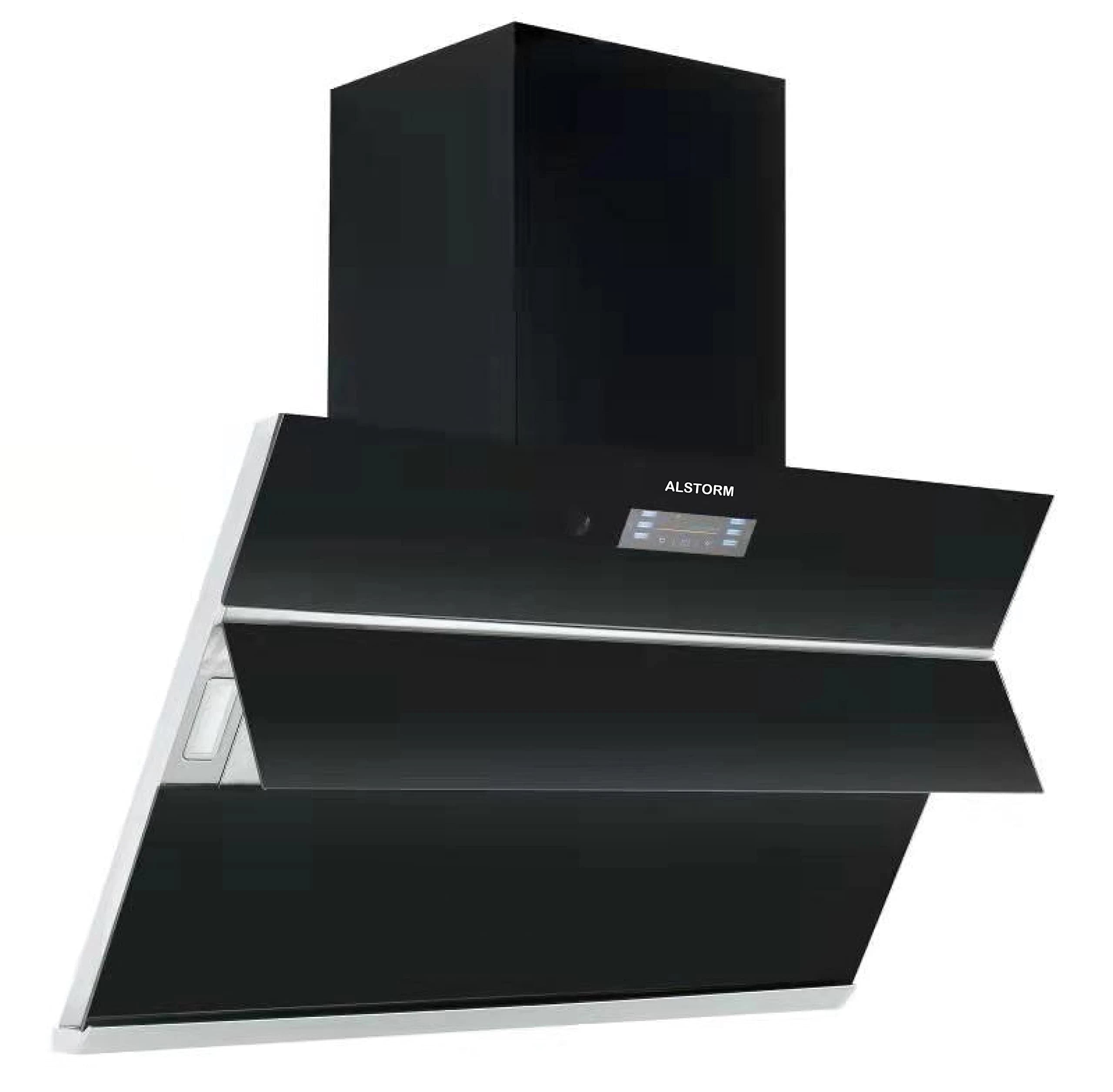 Alstorm Sonet 90cm Kitchen Chimney (Black, Hydraulic) - 2200m/hr, Filterless, Voice Control, Auto-Clean, Motion Sensor, Dual Motor.
