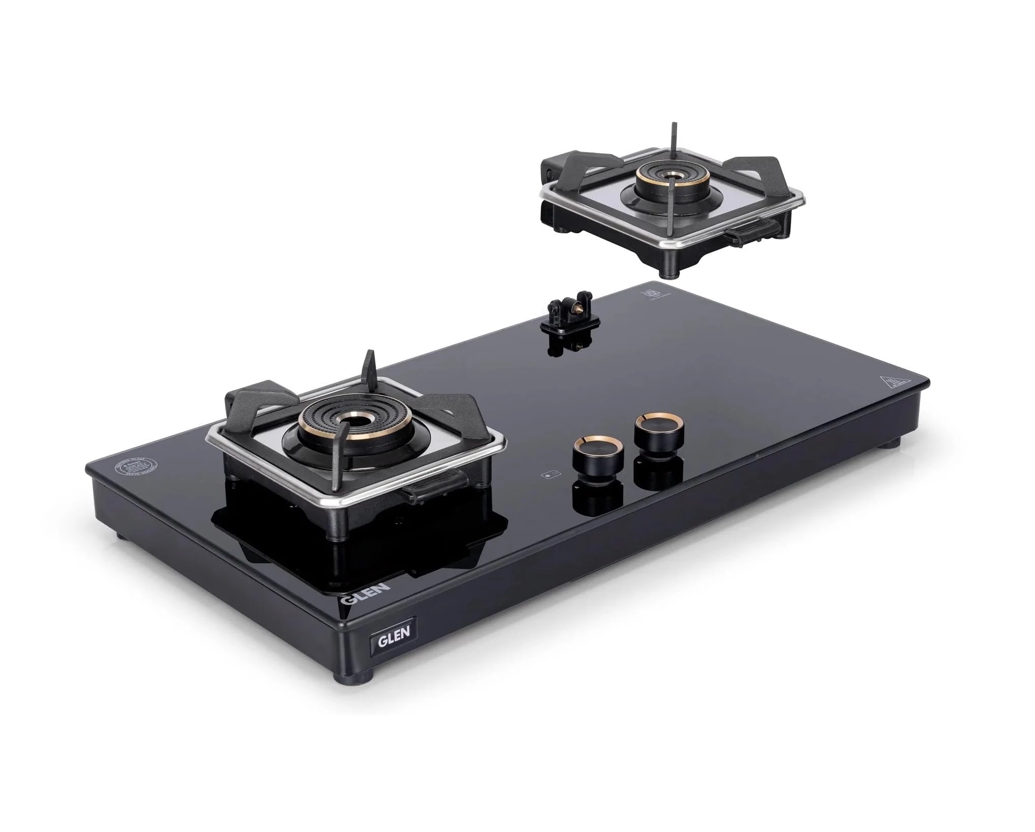 Glen Swift 2 Burner Gas Stove | Removable Multi-Ring Forged Brass Burners | 8mm Toughened Glass Top | Manual Ignition (CT1022GTBLSWIFT)
