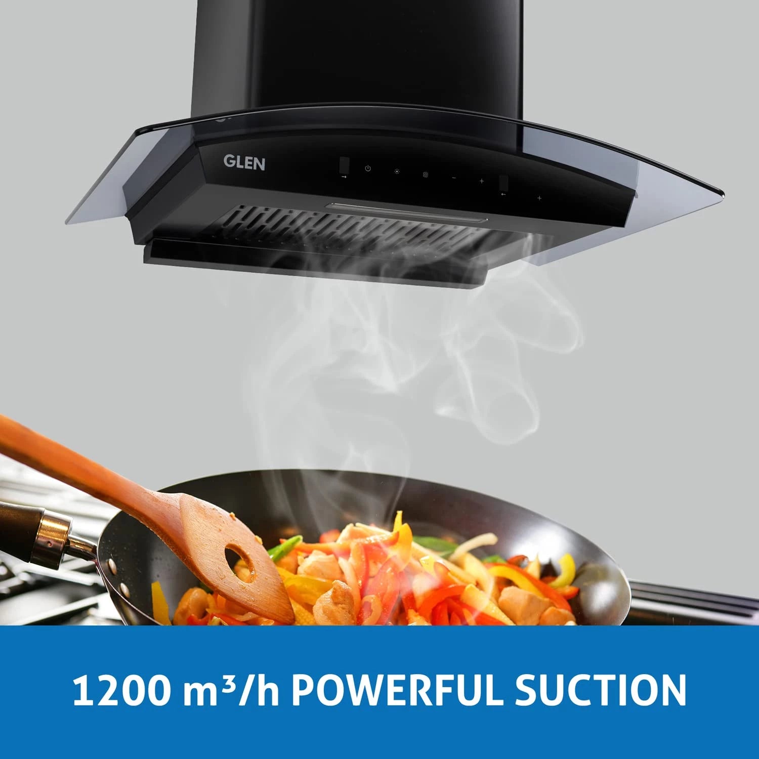 Glen Auto Clean Curved Glass Filter less Kitchen Chimney With 7 Year Warranty On Motor, with Motion Sensor 60cm, 1200 m3/h (6059 BL Auto Clean 60cm)