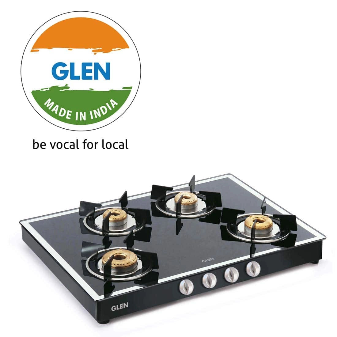 Glen 4 Burner Gas Stove 1048 GT Black Forged Burners Mirror Finish