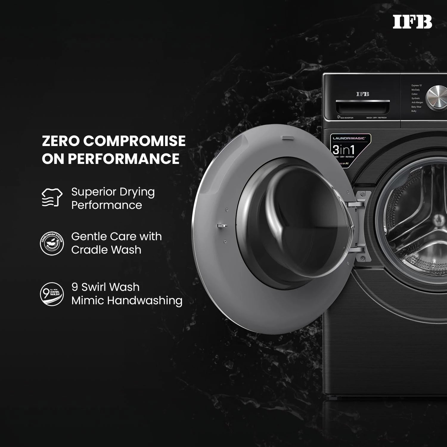 IFB 10 Kg/7 Kg/3 Kg 3-in-1, AI Powered, Fully Automatic Washer Dryer Refresher (IFB Laundrimagic®, EXECUTIVE PLUS ZXB, 9 Swirl Wash, Eco Inverter Technology, Black VCM)