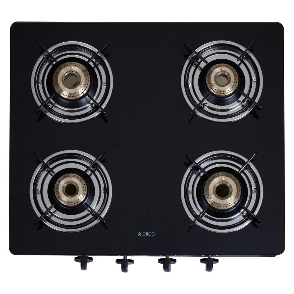Elica Vetro Glass Top 4 Burner Gas Stove (594 CT VETRO BLK)