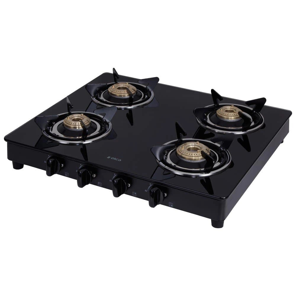 Elica Vetro Glass Top 4 Burner Gas Stove (594 CT VETRO BLK)