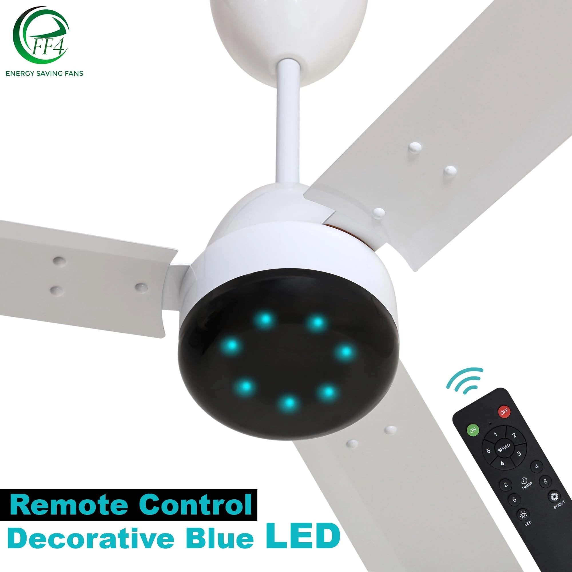 eFF4 Sino1200 mm 3 Blade 5 Star power Saving Ceiling fan with BLDC Motor | Remote control | Decorative Fan with Lights | High Air Flow (White - Modern, Pack of 2)