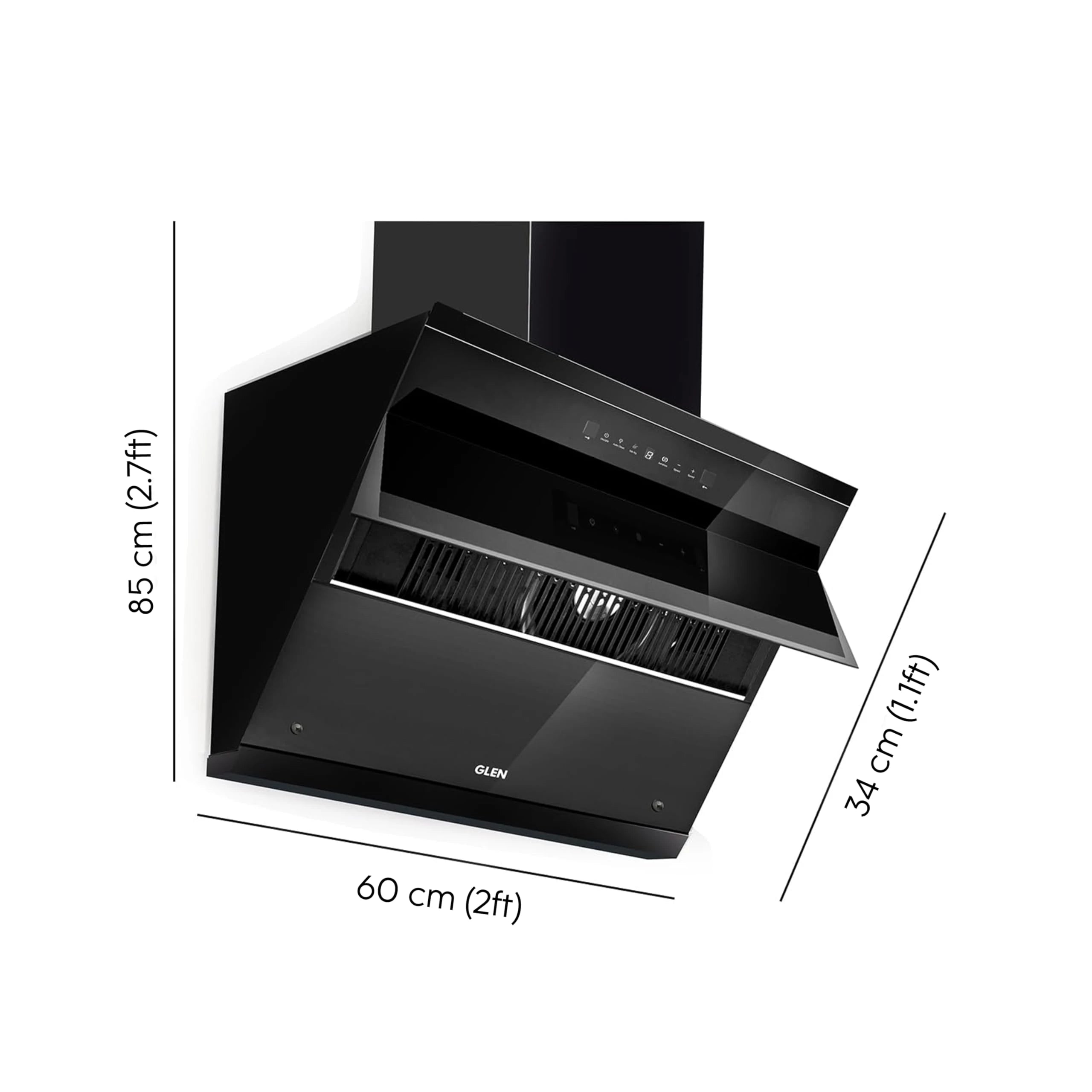 Glen 60 cm 1500 m³/hr Filterless Thermal Autoclean Kitchen Chimney, Slant |(Hood ZOLA HSR 60, Heat Sensor| Aeration technology| Auto On/Off| Touch & Gesture Control,Black)