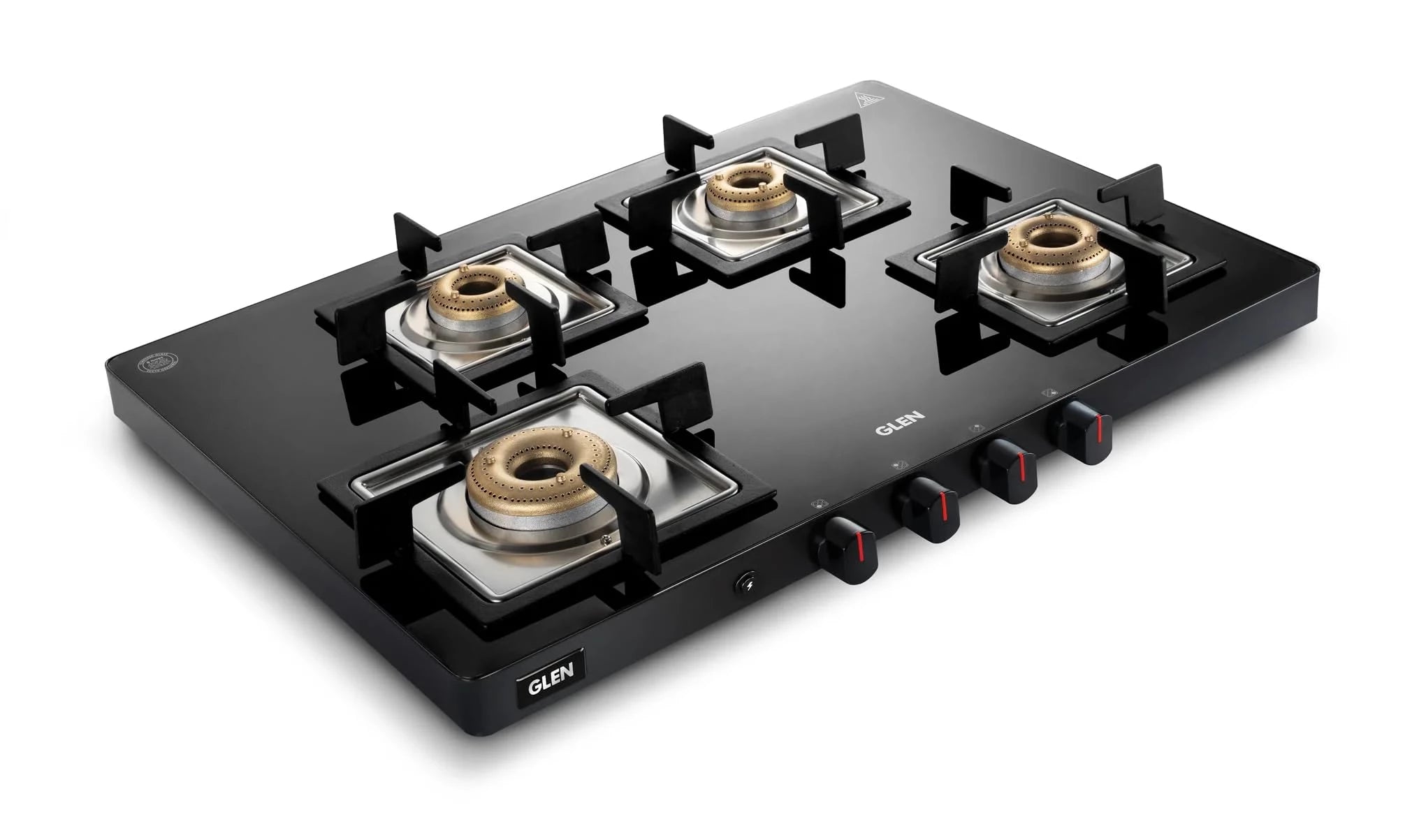 Glen 4 Burner Ultra Slim PNG Gas Stove | Black | Forged Brass Burner | Revolving Inlet Nozzle | 2-Year Warranty On Product By Brand | CT1047USBLPNAI (Auto Ignition)