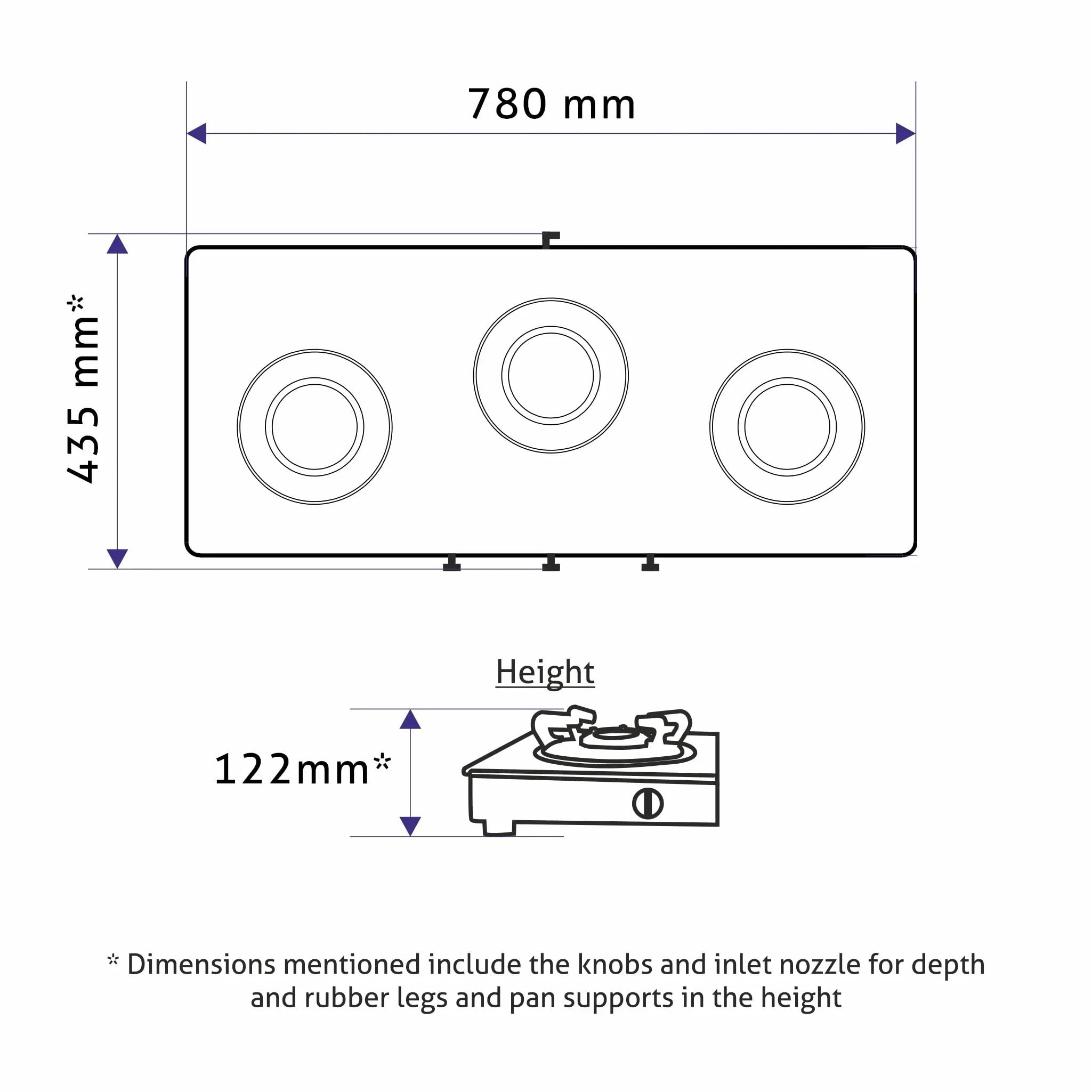 Glen Gas Stove 3 Burner | Toughened Glass Top PNG Gas Stoves | Brass Burners Black Manual Ignition | ISI Certified | Revolving Nozzle | Crown Pan Supports | (CT1038GTBBBLCPPN)