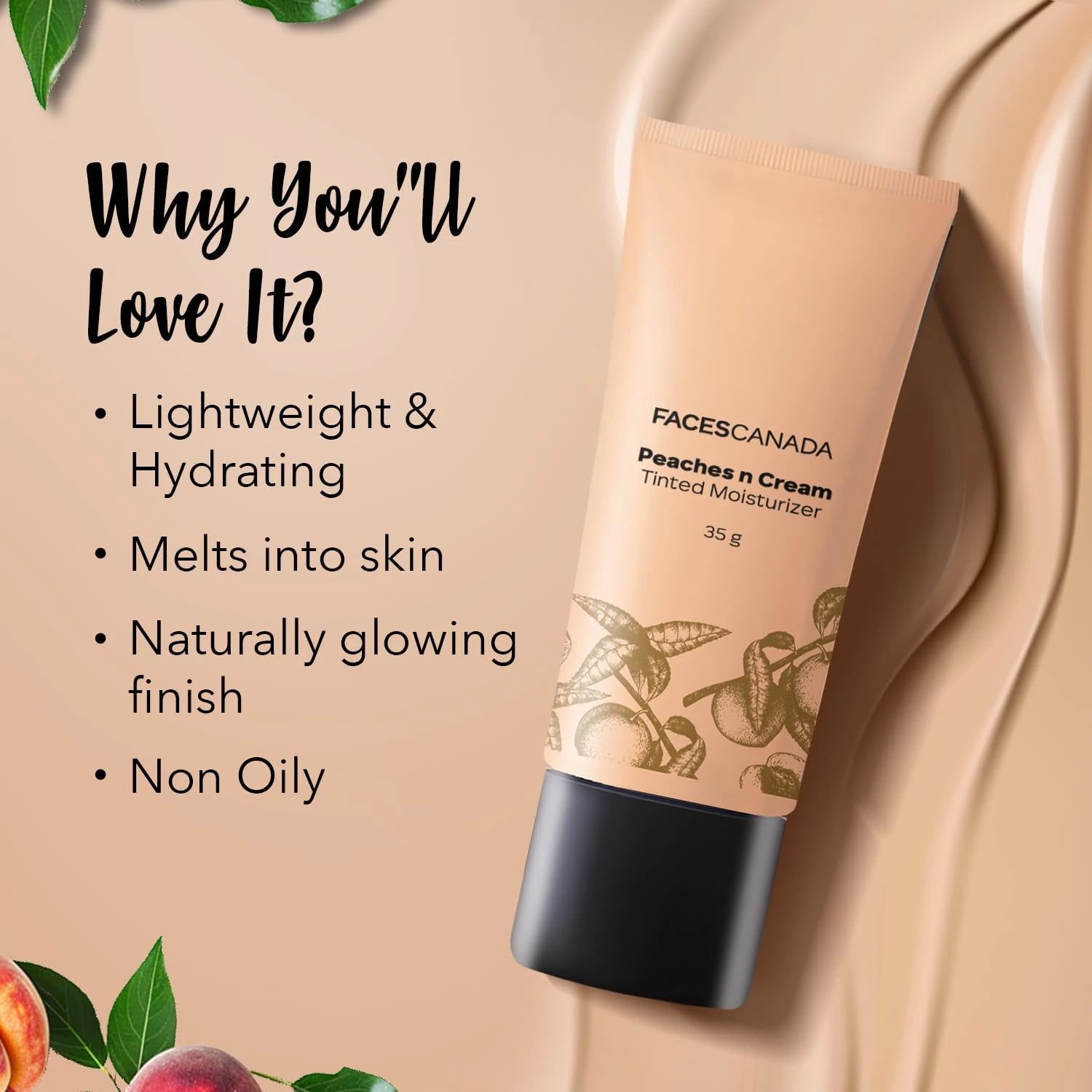 FACES CANADA Tinted Moisturizer - Peaches N Cream - Honey Beige 03, 35g | Hydrating, Lightweight, Non-Oily with Natural Glowy Finish | Sheer Buildable Coverage for Daily Use | BB Cream For All Skin Ty