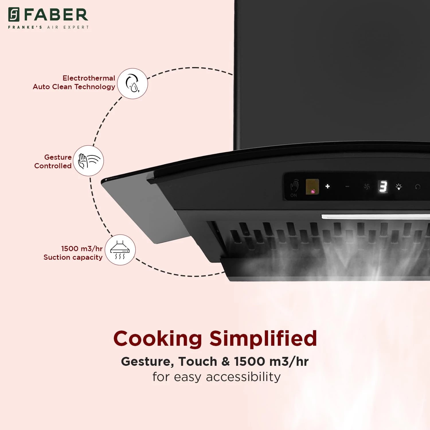 Faber Agile 60cm 1500m³/hr BLDC Autoclean Curved Shape Chimney | Built In Oil Collector | Touch & Gesture Control | 12Yr Motor,2Yr Comprehensive Warranty by Faber | Hood Agile BLDC FL HC SC BK IN 60