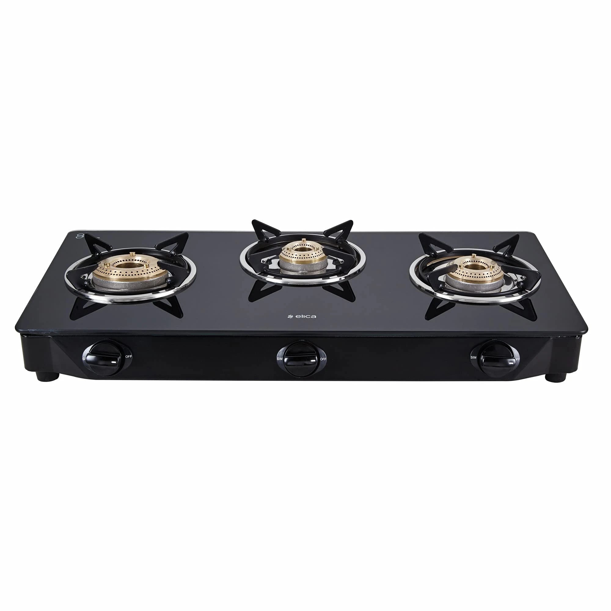 Elica Vetro Glass Top 3 Burner Gas Stove With 1 Jumbo Burner (Tempered Glass, Ct Vetro 370 J)