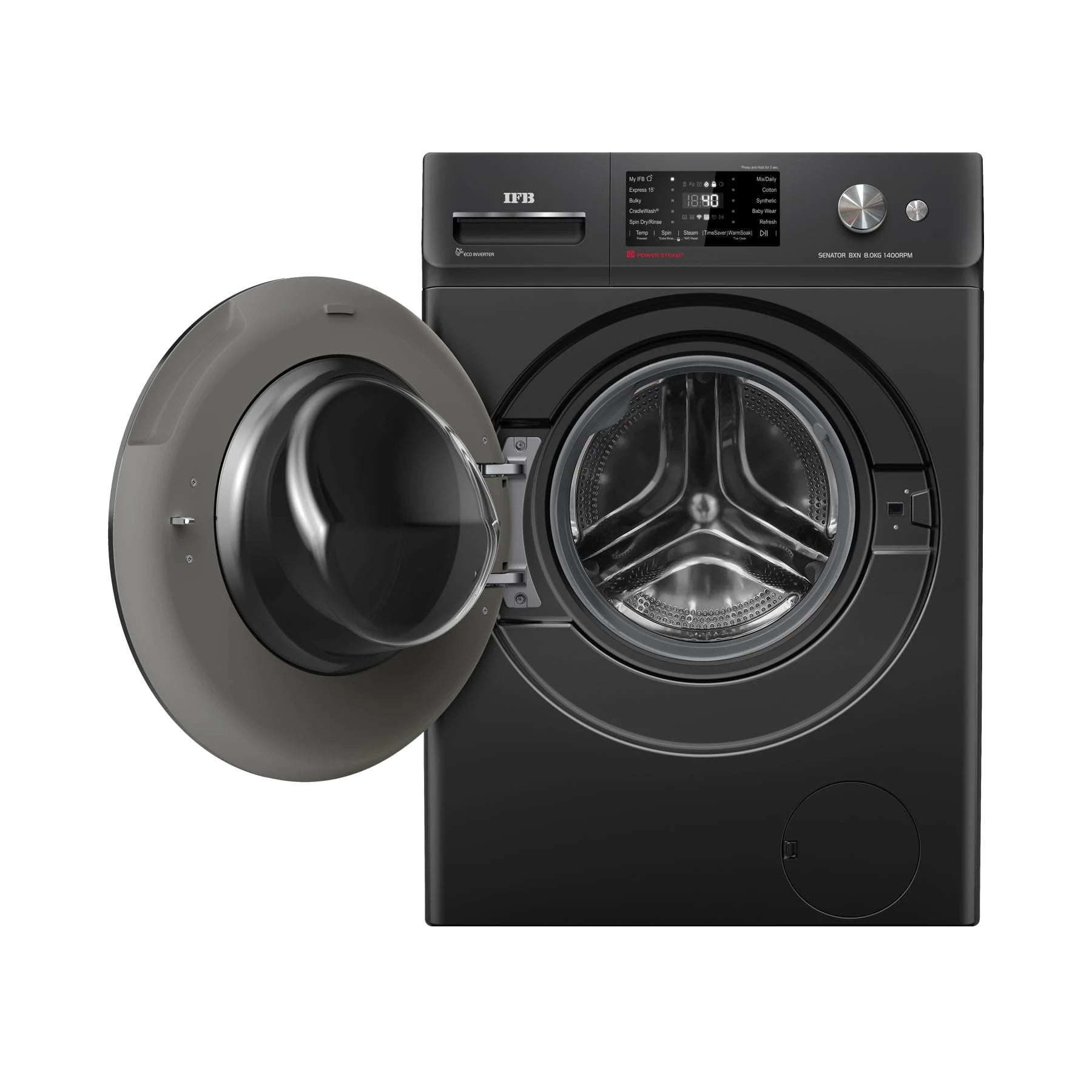 IFB 8 Kg 5 Star Front Load Washing Machine 2X Power Steam (SENATOR BXN 8014K, 1400 RPM, 2024 Model, Black, Touch Control + Knob, In-built Heater, 4 years Comprehensive Warranty)