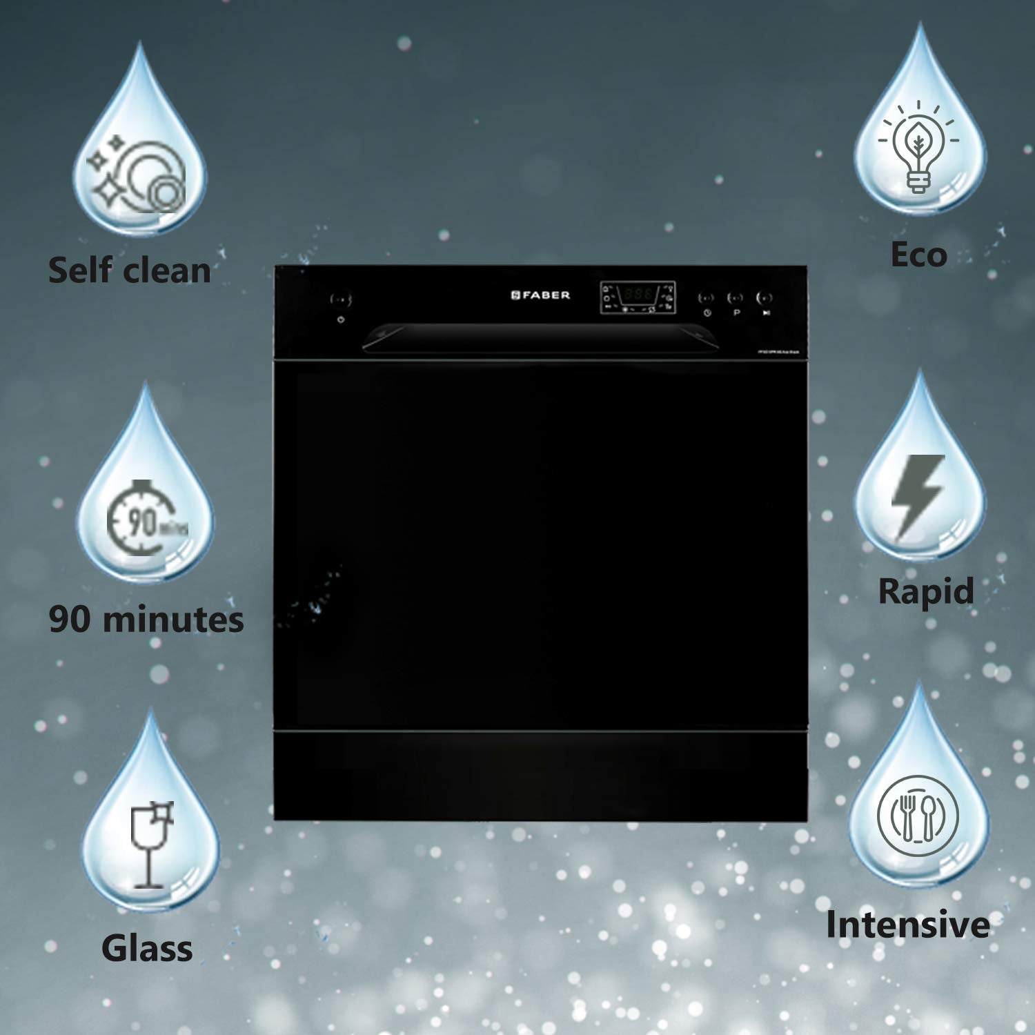 Faber FFSD 6PR 8S Ace Black 8 Place Setting Table Top Dishwasher | Black Finish
