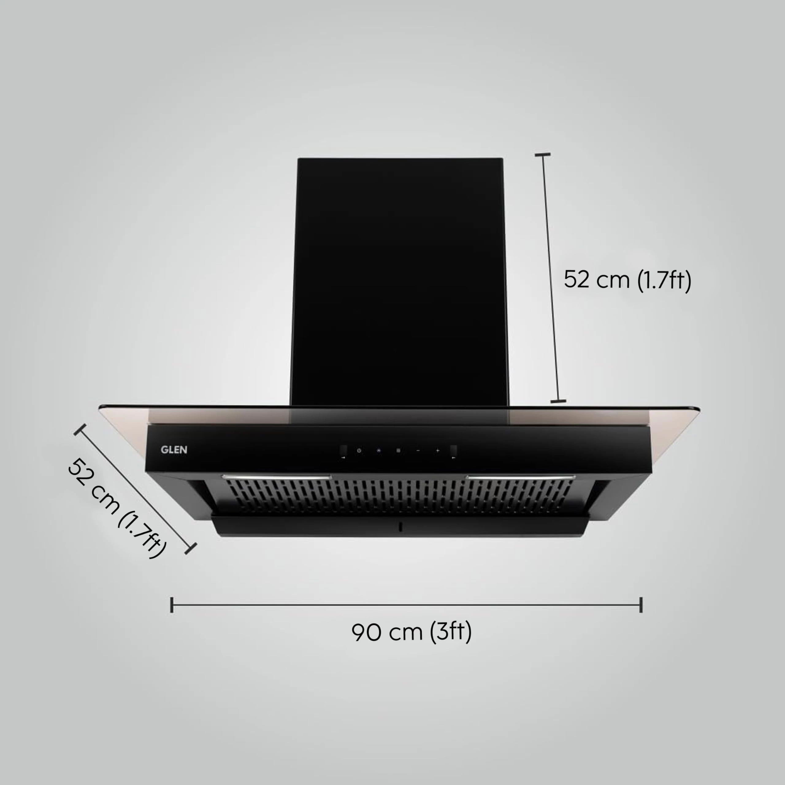 Glen 90 cm 1400 m³/hr Filterless Thermal Autoclean Kitchen Chimney, T-Shaped |(Hood Selana XL 90,Touch & Gesture Control,Black)