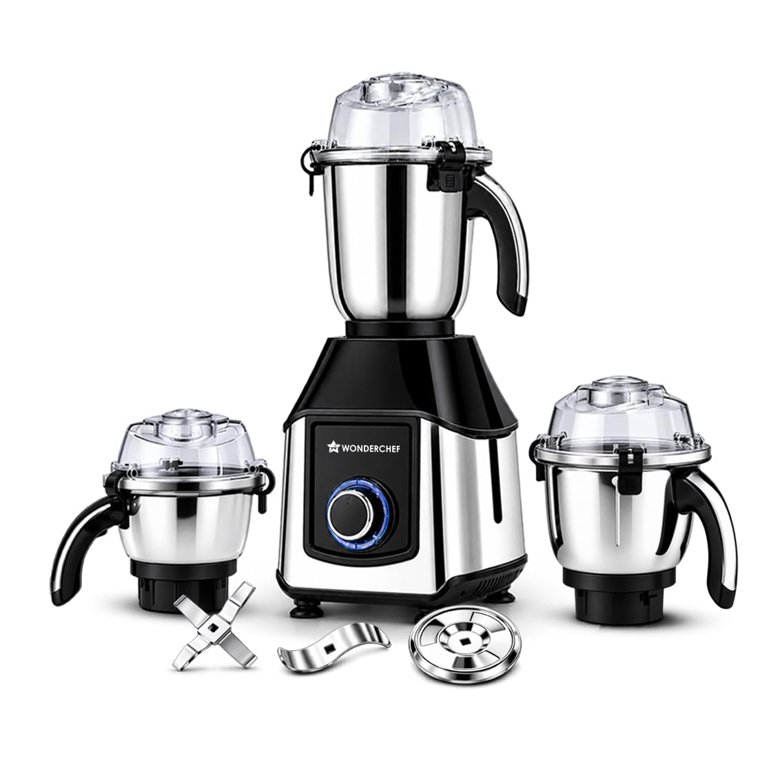 Wonderchef Inox 63155305 1000W Mixer Grinder with 3 Stainless-steel Jars, Black