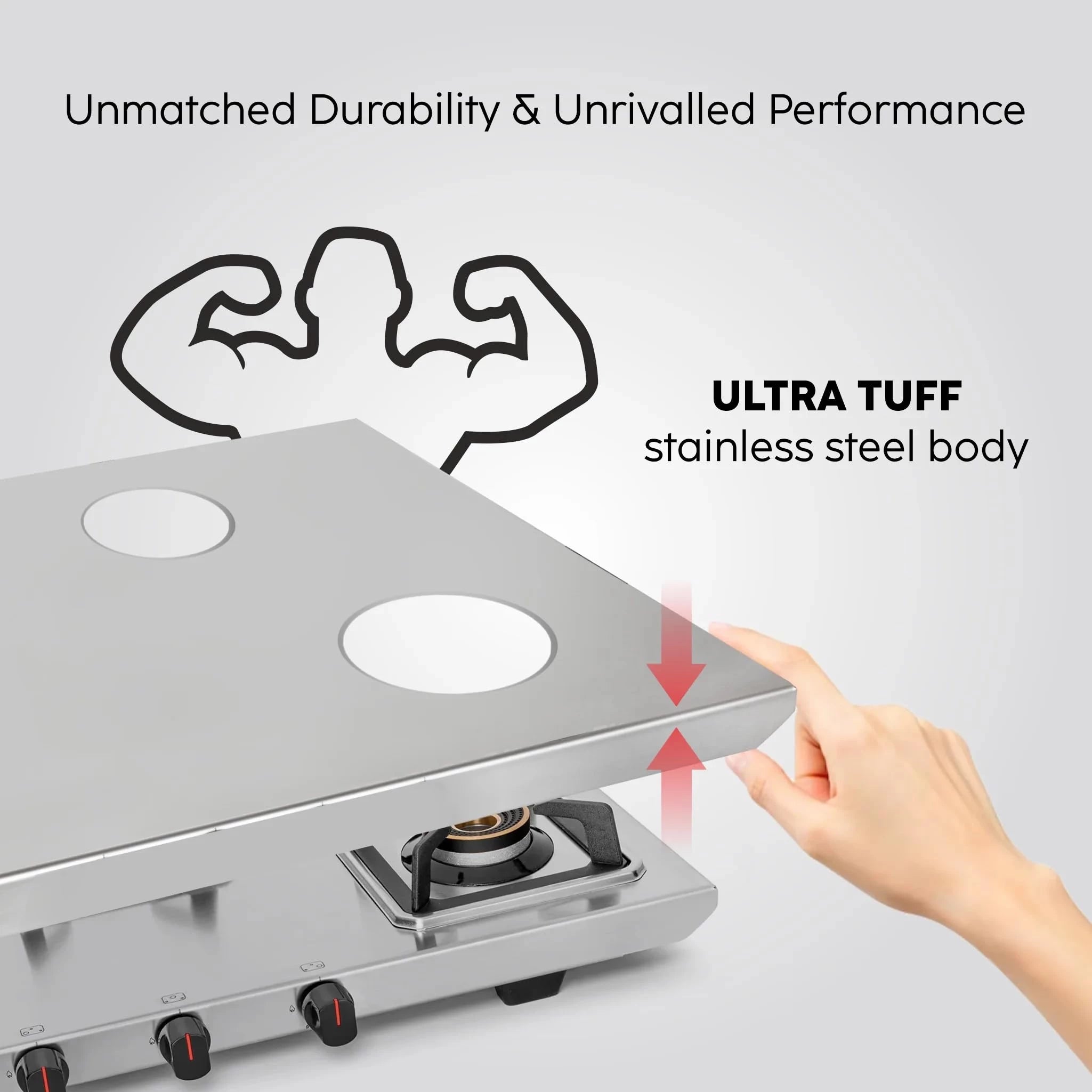 Glen 3 Burner Ultra Tuff Stainless Steel Gas Stove | Multi-Ring Forged Brass Burners | Removal Drip Trays | ISI Certified | Revolving Inlet Nozzle | Manual Ignition (CT1053UTDTSS)
