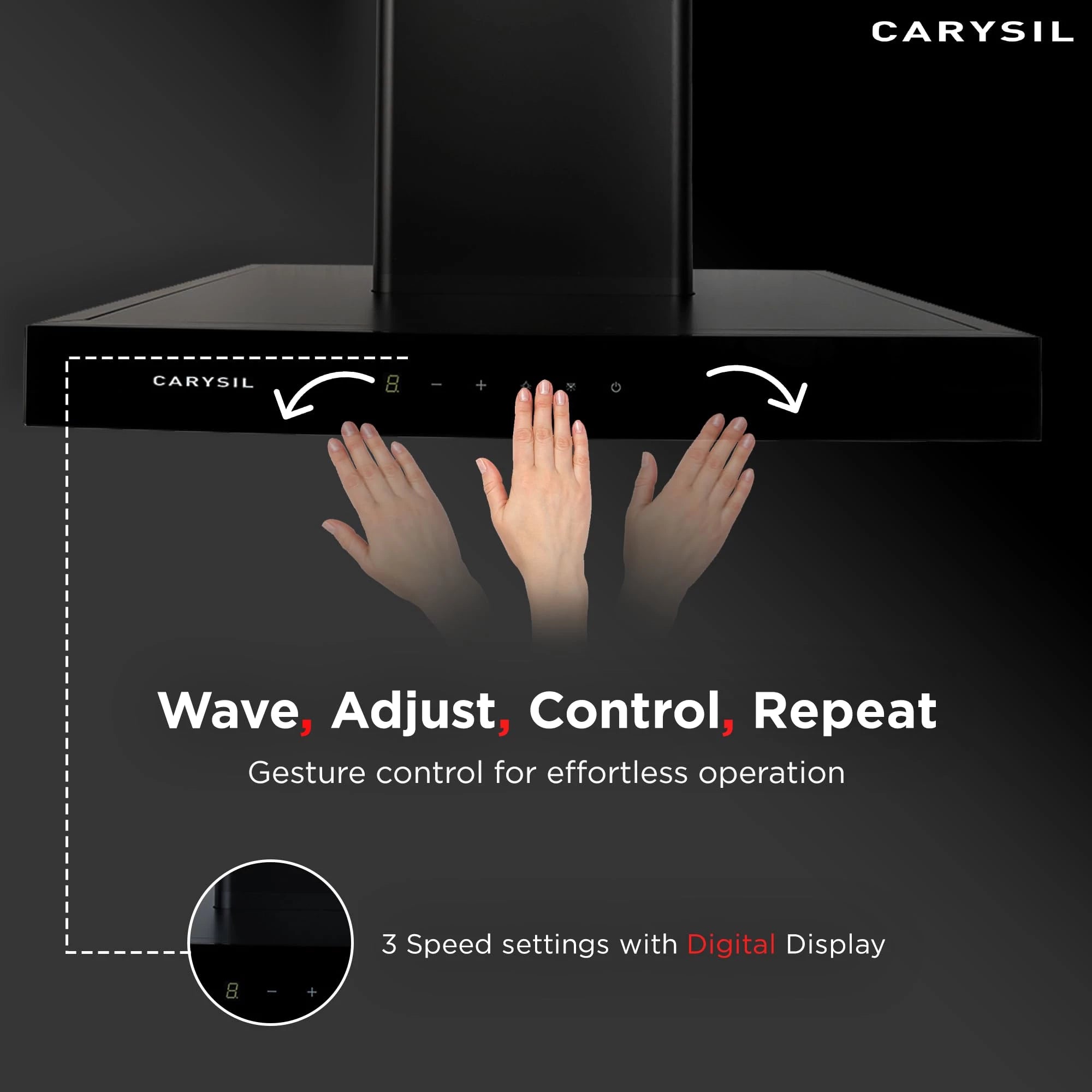 Carysil Mint 60 Kitchen Chimney, 1350 m3/hr Suction Capacity, Baffle Filter, Heat Auto Clean, 3-speed Touch Control, Inox Body & Tempered Finish, LED Lamp, 7-year Motor Warranty