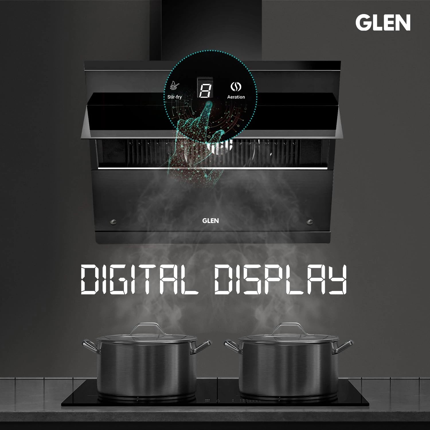 Glen 90 cm 1600 m³/hr BLDC Filterless Thermal Autoclean Kitchen Chimney, Slant |(Hood KOPPA HSR 90, Heat Sensor| Aeration technology|Auto On/Off| Touch & Gesture Control,Black)