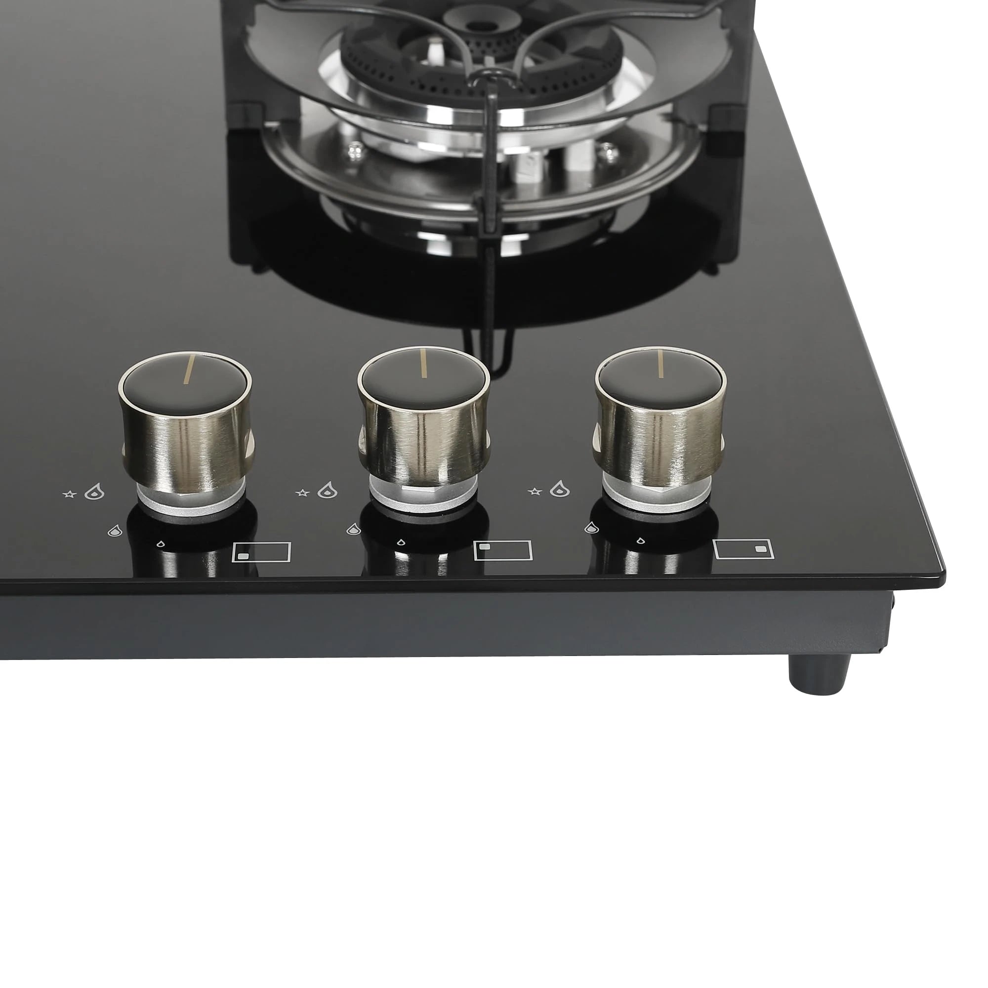 Faber Hob 3 Burner | Auto-Ignition | Spillage Proof | HOB SUPERIA HT653 BR AI | Concealed Chamber | Metal Knobs | Pan Support | Black Glass Finish |5 Yr Warranty on Burner & Glass | 1 Yr comprehensive