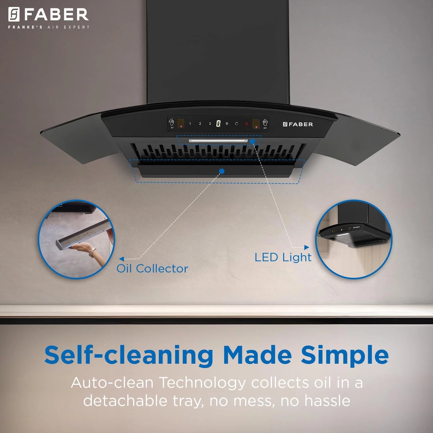 Faber Hood Venice 75 cm 1200 m³/hr Autoclean Curved Chimney| Filterless with Oil Collector |8 Yrs Motor & 2Yrs Comprehensive Warranty by Faber | Touch & Gesture Control | Hood Venice IN HC SC FL BK 75