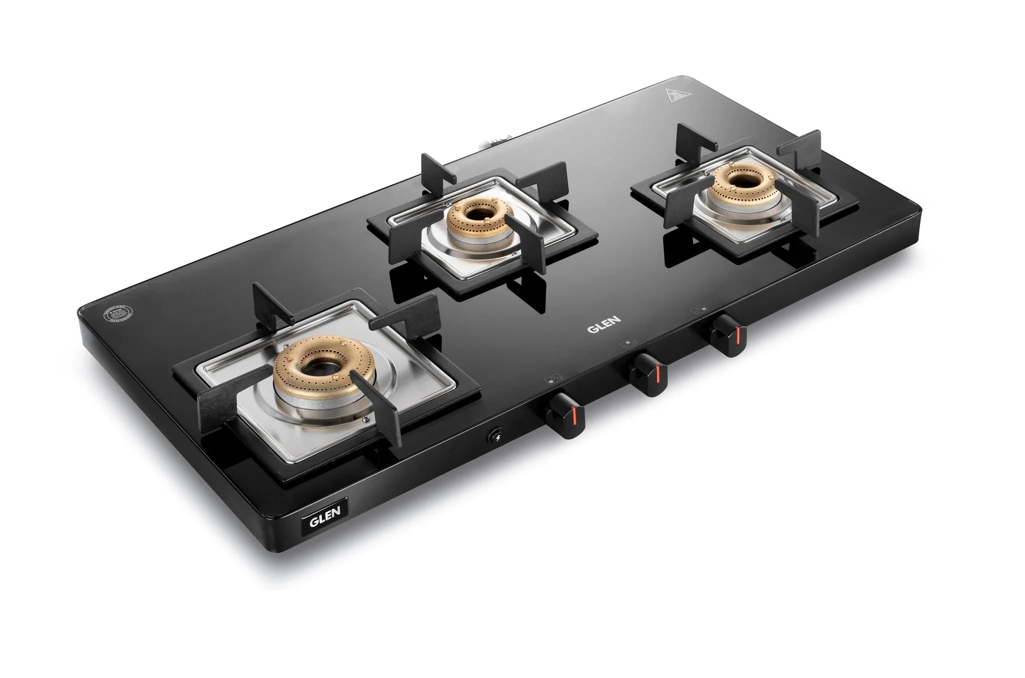 Glen Gas Stove 3 Burner Toughened Glass Top | Auto Ignition Ultra Slim PNG Gas Stoves 3 Burner Black | High Flame Forged Brass Burners | 360 Revolving Nozzle (1035 US BL PN AI)