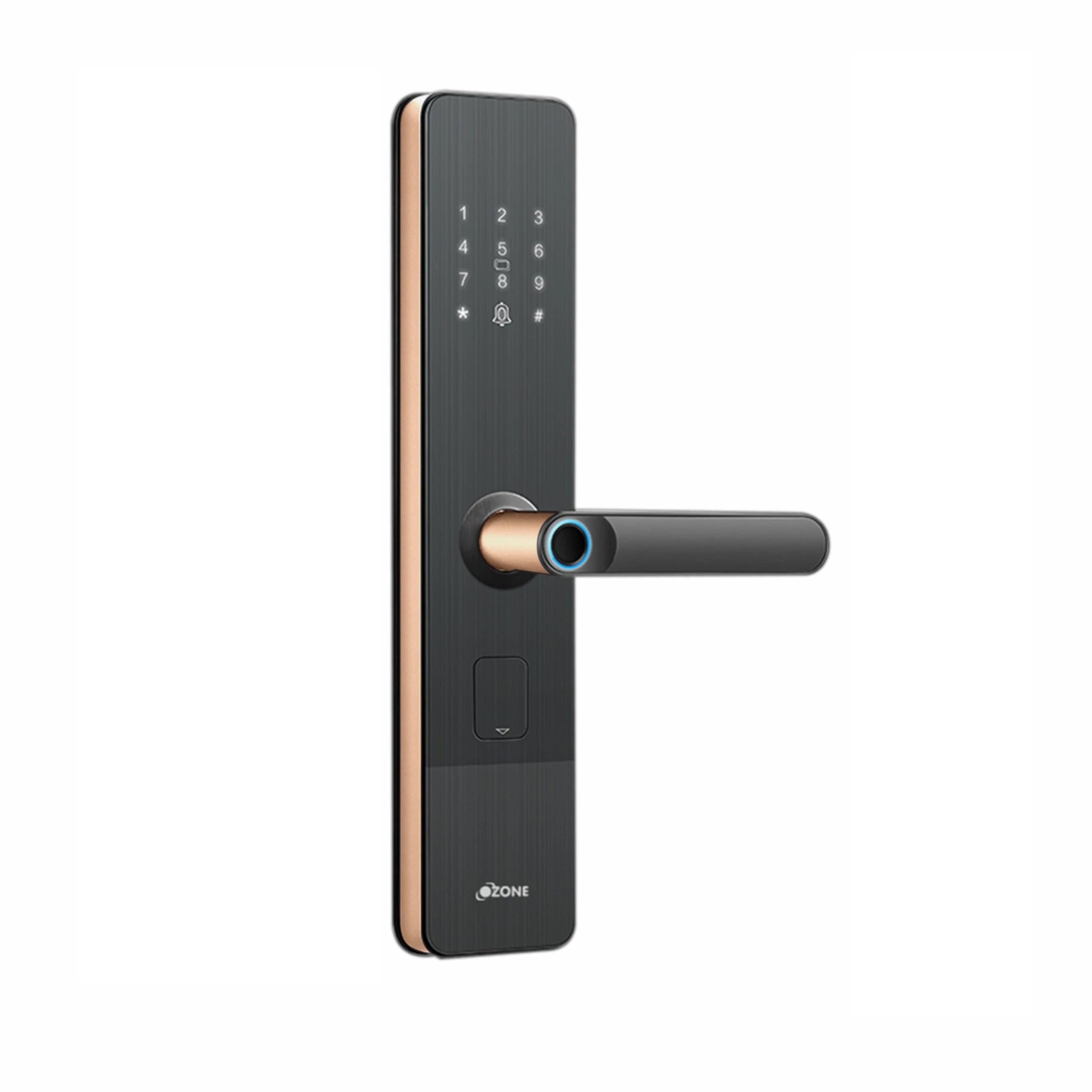 Ozone Smart Bluetooth Lock for Wooden & Metal Doors, 4-Way Access, OzoLife App, Fingerprint, Password, RFID Card, 35-80 mm Door Thickness, Free Installation, 2 Years Warranty (Rose Gold)