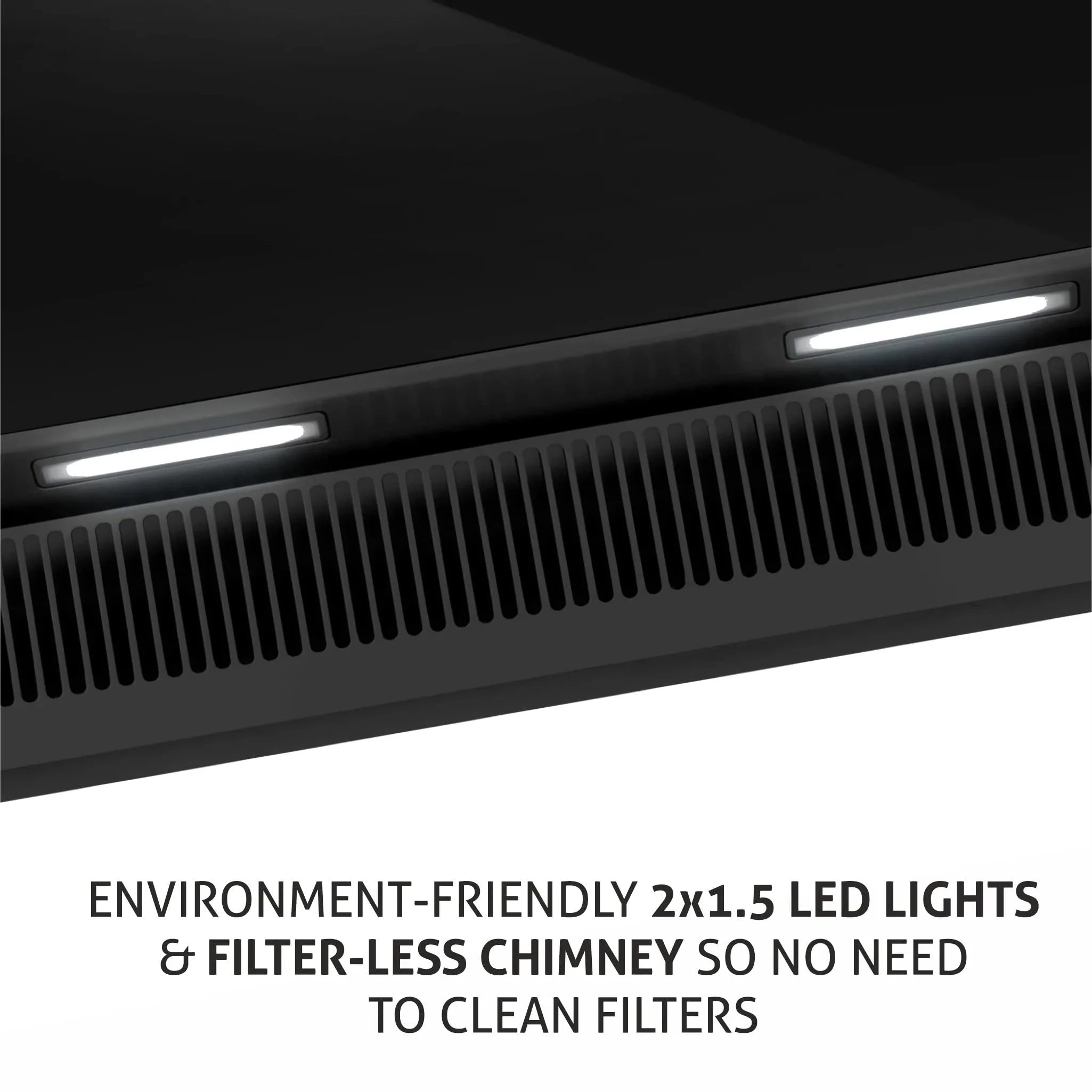 Glen Auto Clean Glass Filterless Chimney With 7 Year Warranty On Motor, With Motion Sensor 60cm 1200 m3/h -Black (6072SXAC60)