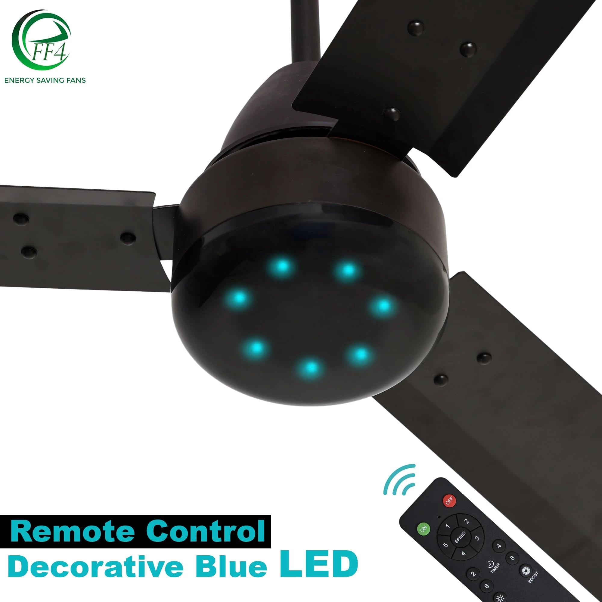 eFF4 Sino1200 mm 3 Blade 5 Star power Saving Ceiling fan with BLDC Motor | Remote control | Decorative Fan with Lights | High Air Flow (Brown - Modern, Pack of 2)