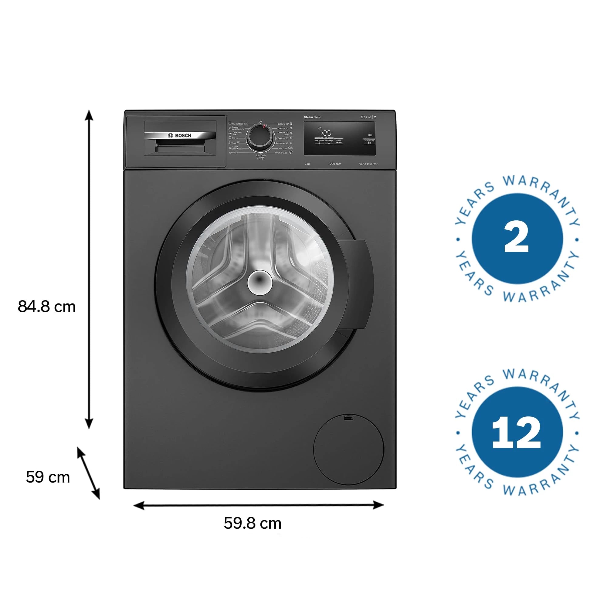 Bosch 7 kg 5 Star Fully-Automatic Front Loading Washing Machine (WAJ20069IN, Black grey, AI active water plus, In-Built Heater)