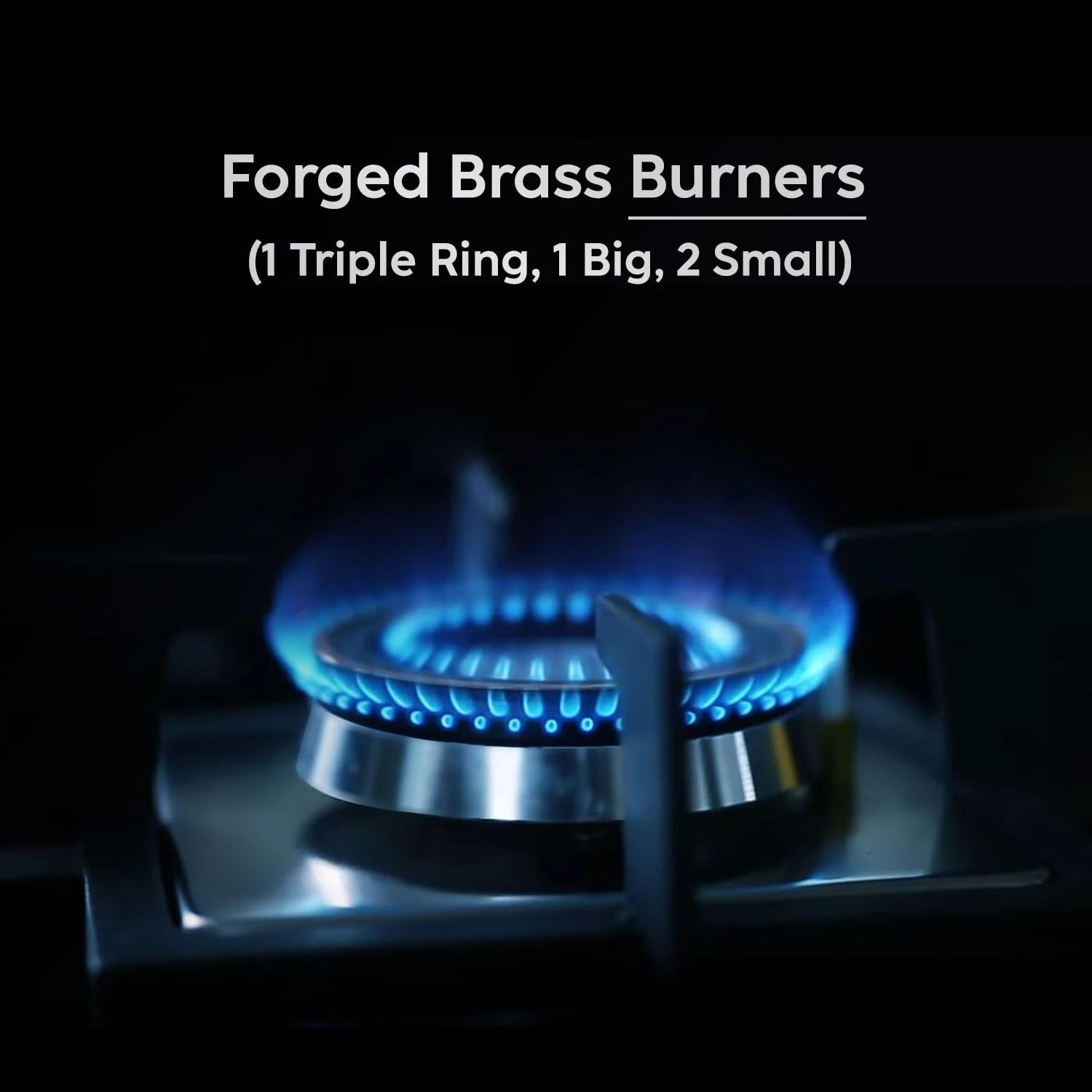 Glen Built-in Hob 4 Burner Gas Stove | Black Toughened Glass Top | Auto Ignition | Forged Brass Burners Mini Triple Ring & Double Ring | 2 Year Warranty