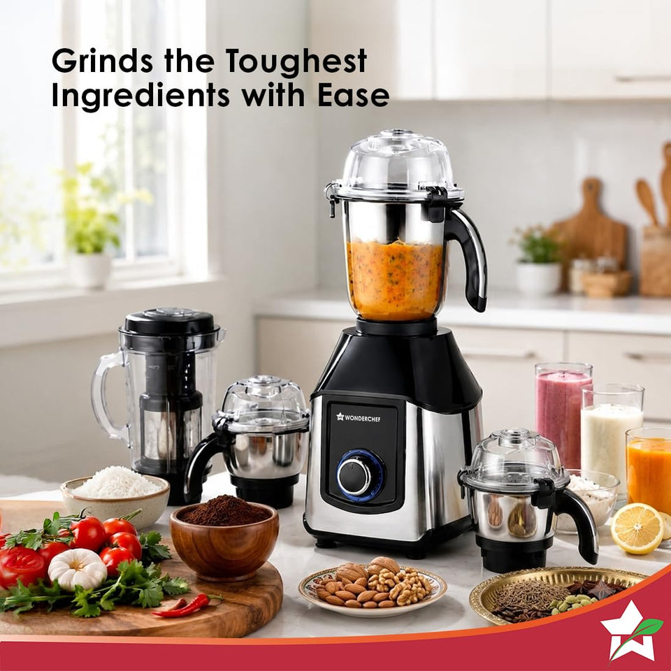 Wonderchef 63155306 Inox SS 1000W 4-jar Black Mixer Grinder