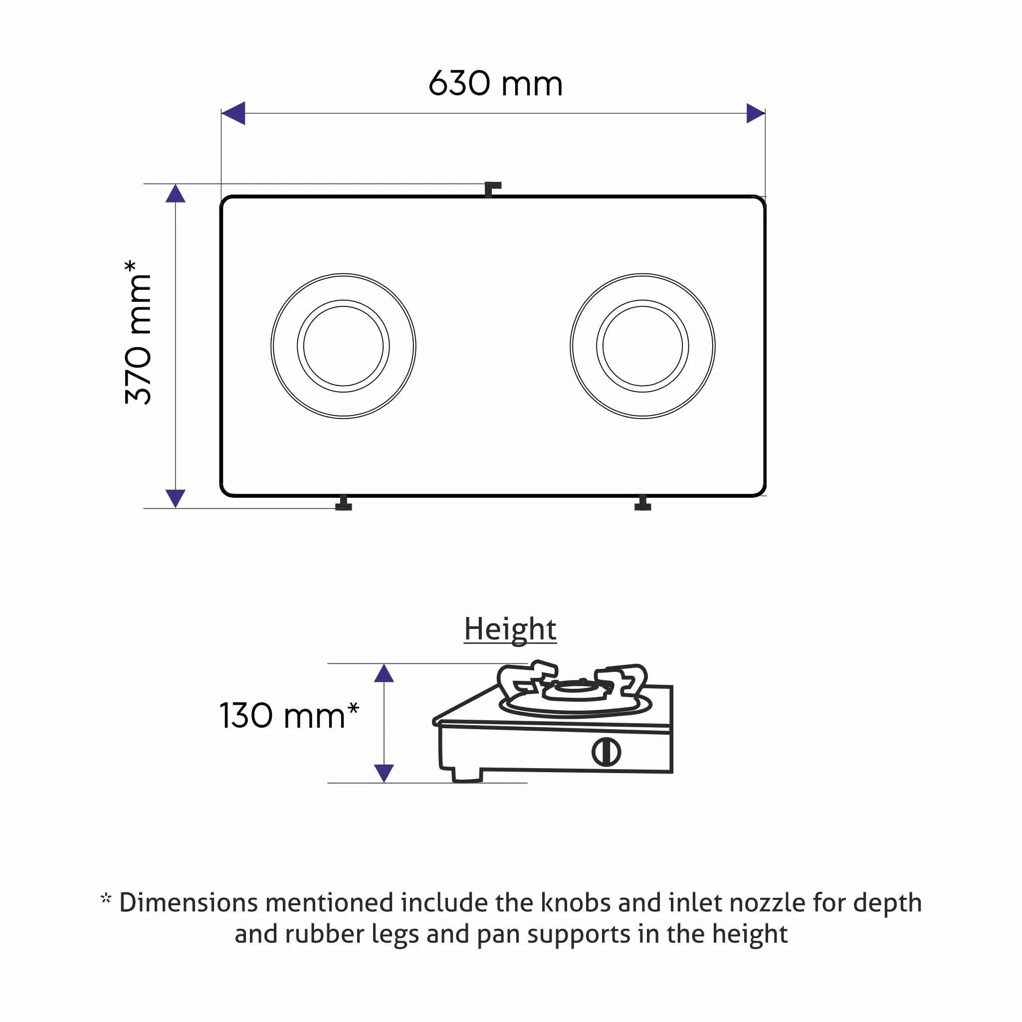 Glen 2 Burner Glass Gas Stove | Toughened Glass Top | Extra Large High Flame Brass Burners | Black | Manual Ignition | ISI Certified (1022 GTXL BB BL)