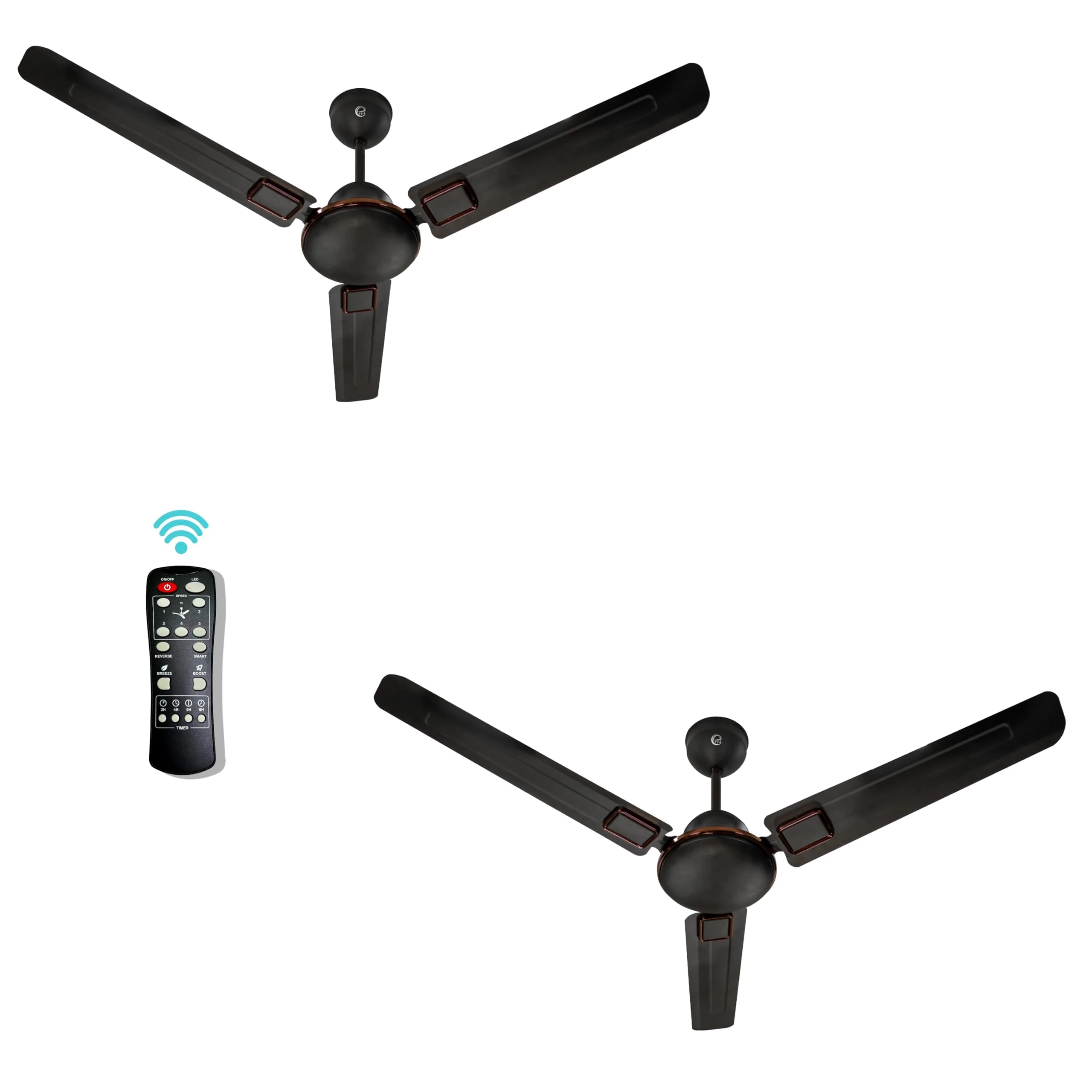 eFF4 Aster 1200mm 3 Blade 5 Star power Saving Ceiling fan with BLDC Motor | Remote control | Decorative Fan with Lights | High Air Flow (Brown - Aster, Pack of 2)