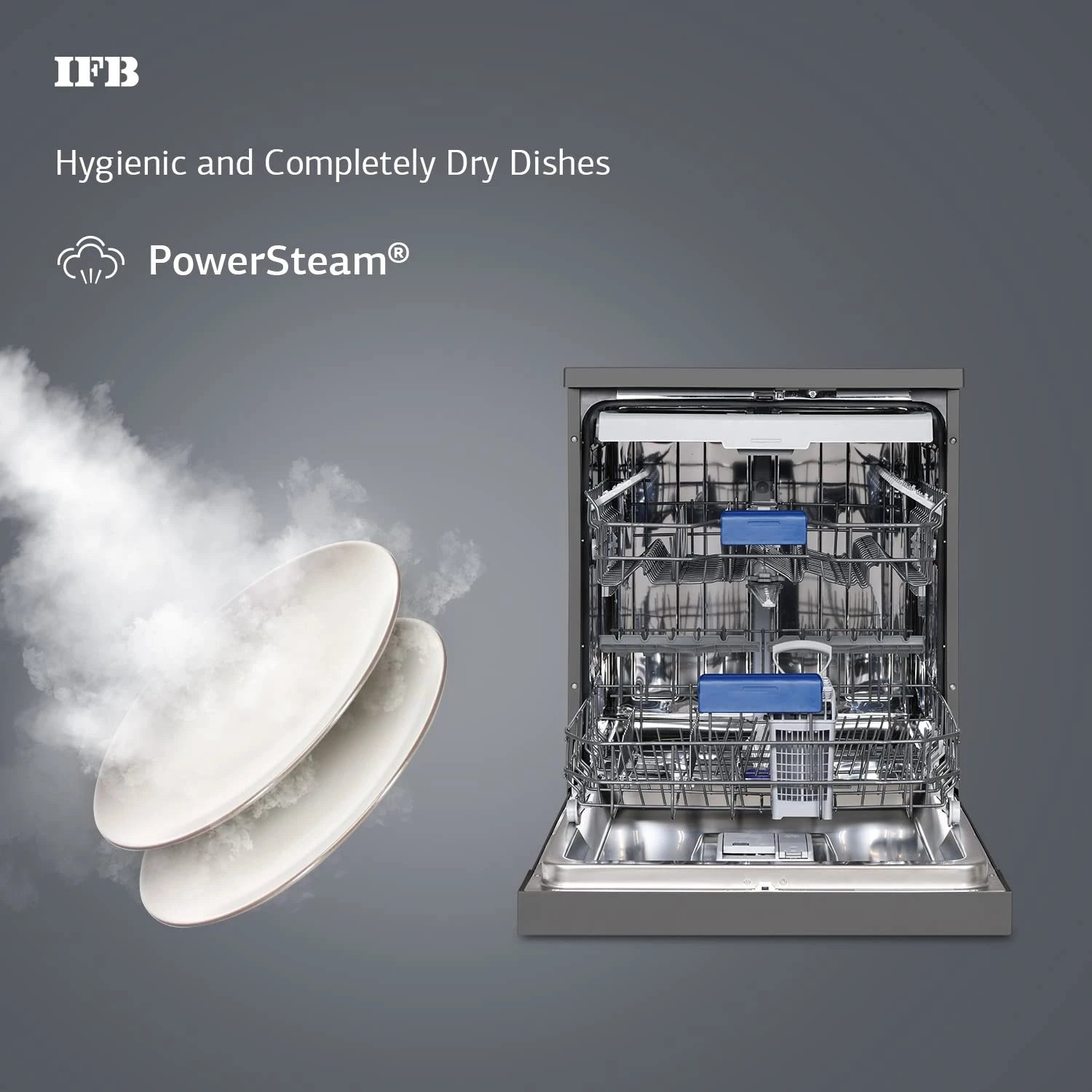 IFB Dishwasher Neptune VX2 Plus, 16 Place Settings, Hot Water Wash, Inox Grey, In Built Heater, Turbo Drying, Perfect for Indian Utensils.