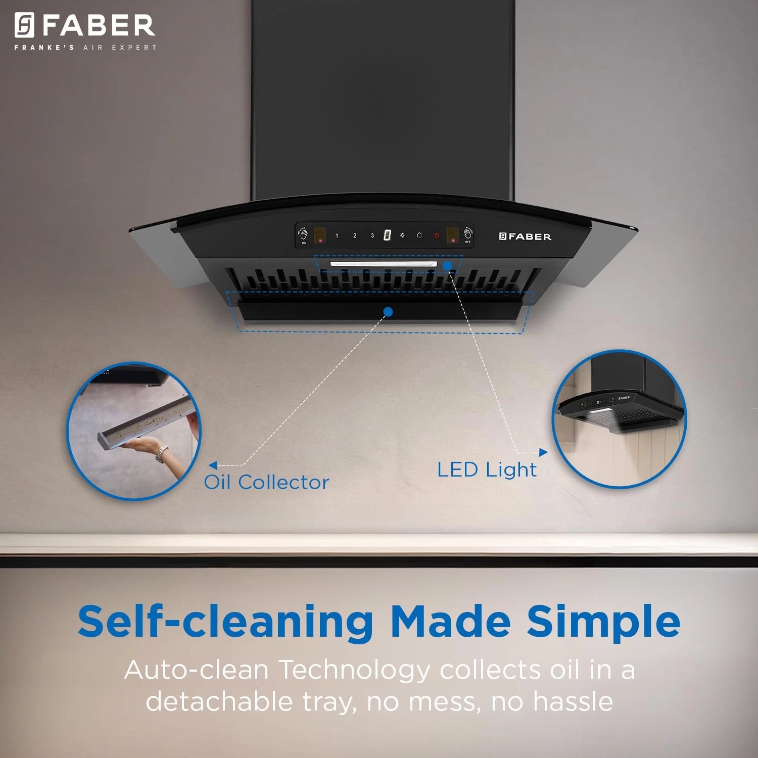 Faber 60 cm 1200 m³/hr Autoclean Curved Chimney| Black Filterless with Oil Collector |8 Yrs Motor & 2Yrs Comprehensive Warranty by Faber | Touch & Gesture Control | Hood Venice IN HC SC FL BK 60