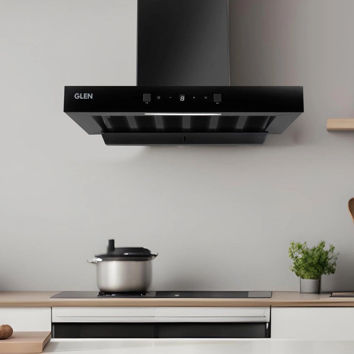 Glen CH6052DIBLAC60 Filterless Auto Clean Kitchen Chimney | 1200CMH Suction | Motion Sensor & Touch Control Panel | Digital Display | Wall Mounted | 1 Year Comprehensive Warranty 7 Year on Motor|Black