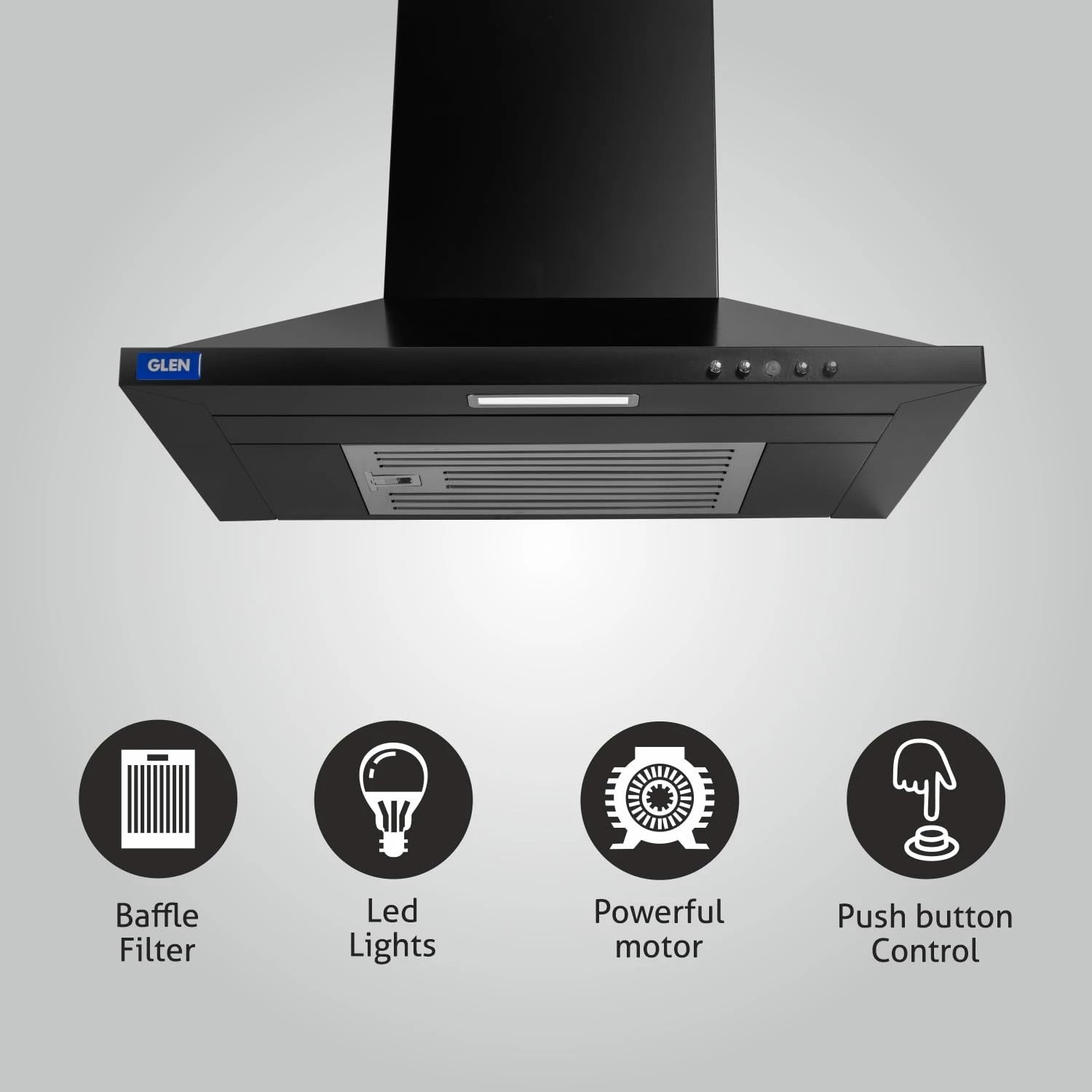 Glen Electric Kitchen Chimney With 7 Year Warranty On Motor, Pyramid Shape SS Baffle filter 60cm 1100 m³/h - Black (6049 IN BLK)