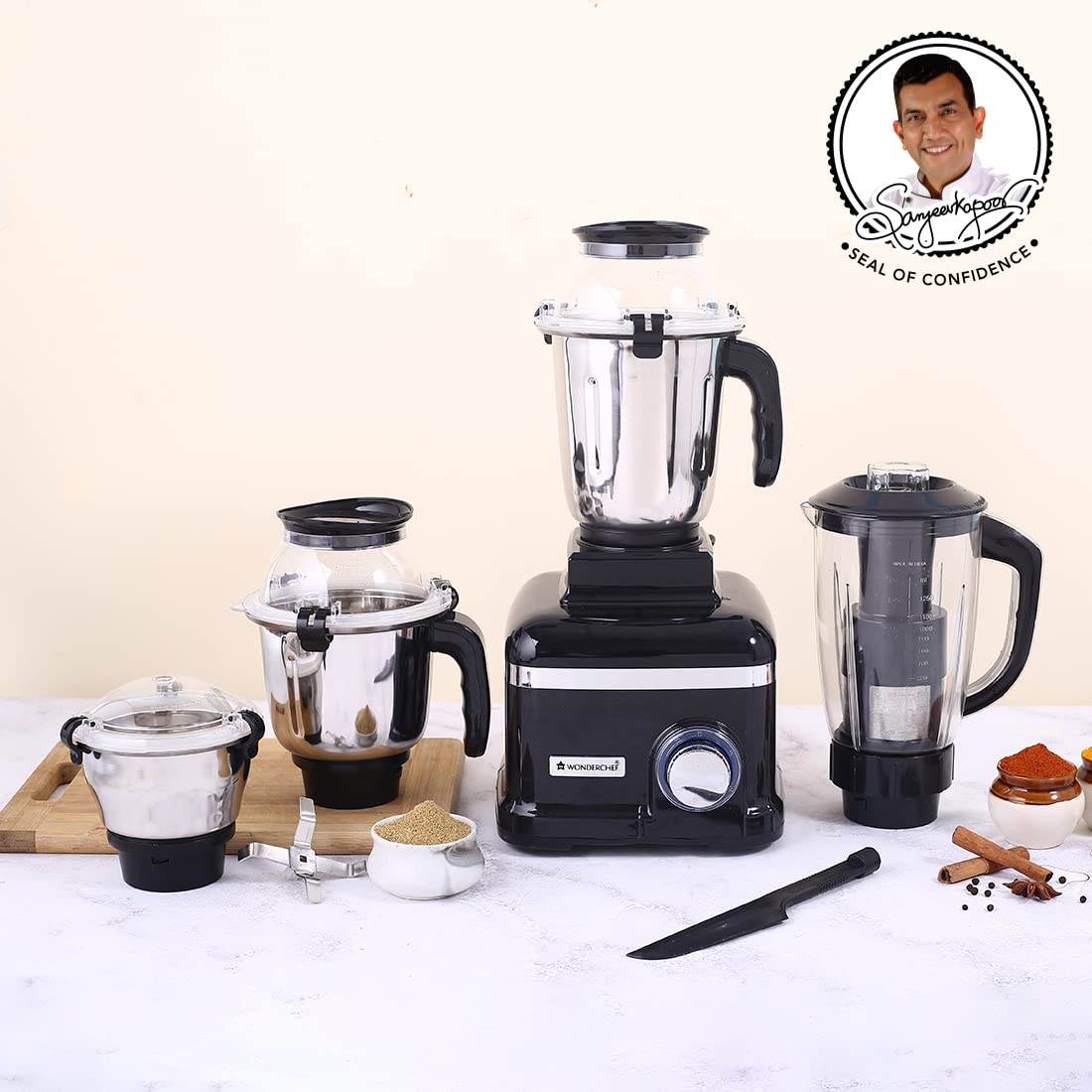 Wonderchef 63154742 Sumo Black DLX 1000 W Mixer Grinder with 4 Stainless Steel Jars