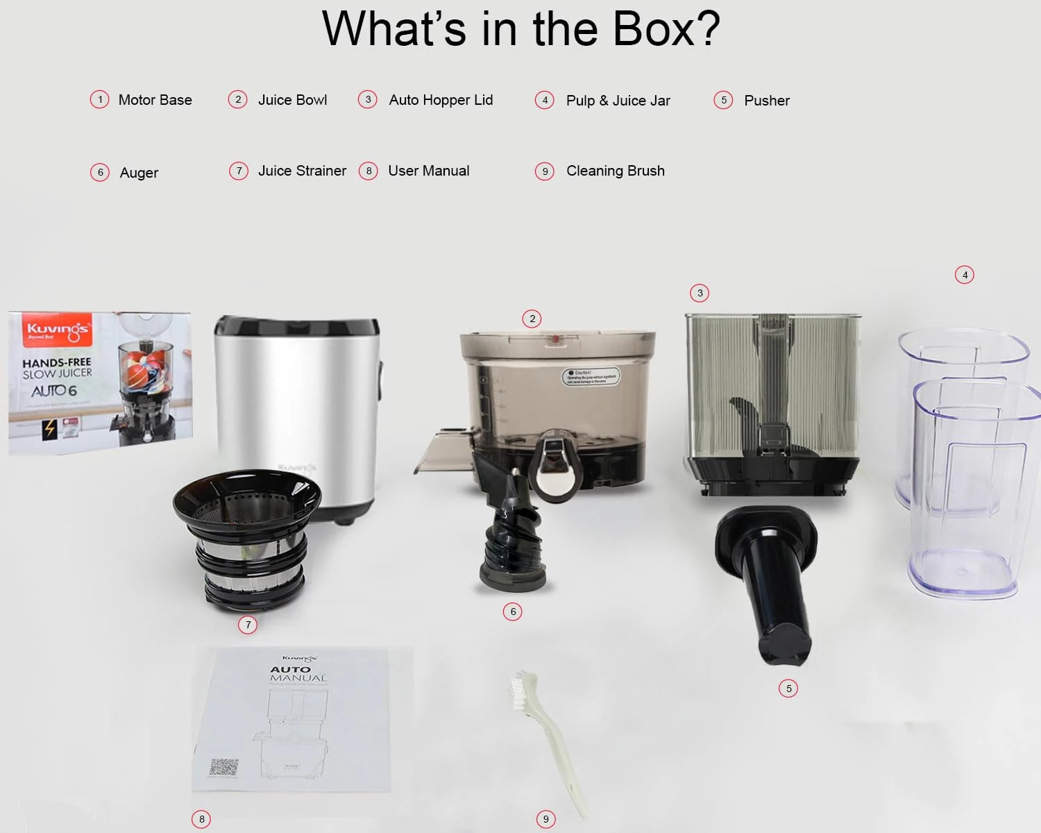 kuvings Kuvings AUTO6 Silver Hands-Free Cold Press Whole Slow Juicer, Automatic Fruit Cutting Technology, Patented JMCS Technology, 12Yr Motor Warranty, All-in-1 Fruit & Vegetable Juicer, 200 Watts