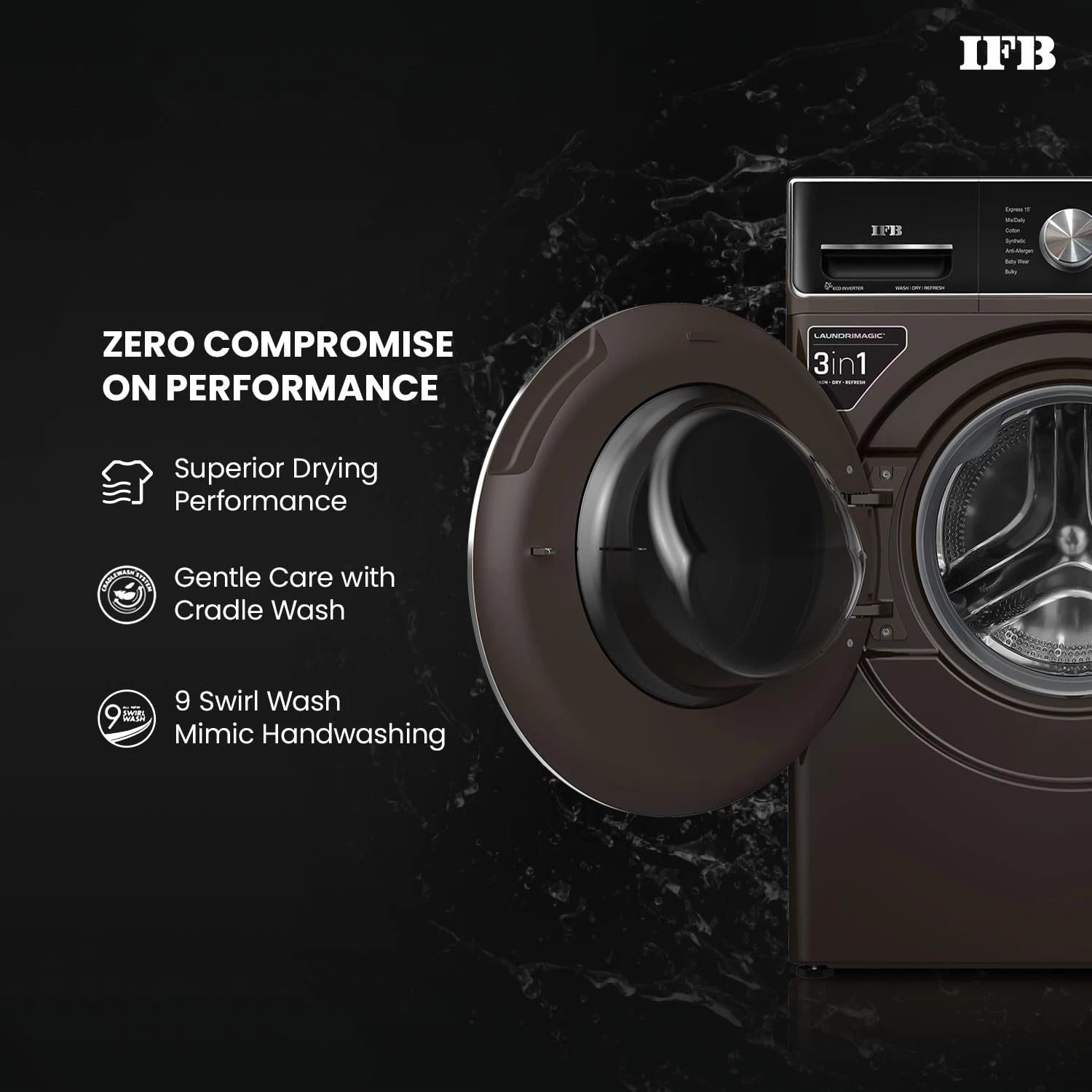 IFB 10 Kg/7 Kg/3 Kg 3-in-1, AI Powered, Fully Automatic Washer Dryer Refresher (IFB Laundrimagic®, EXECUTIVE PLUS ZXM, 9 Swirl Wash, Eco Inverter Technology, Mocha)